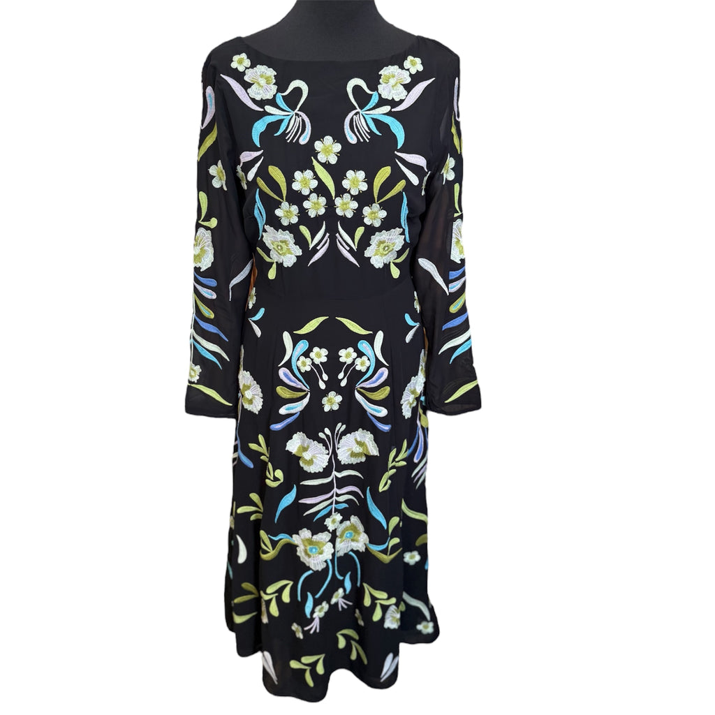 Monsoon floral embroidered long sleeve midi dress