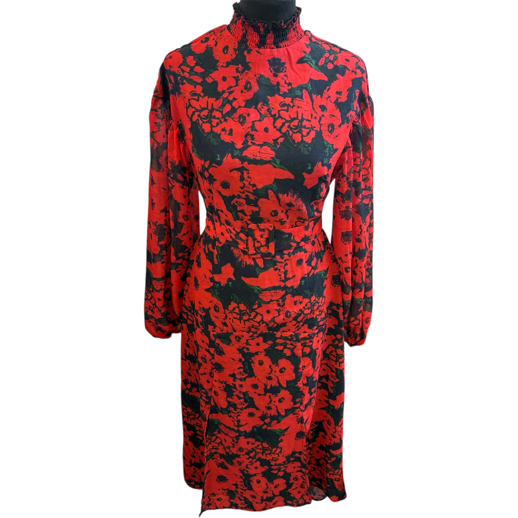 Hope & Ivy rose print high neck long sleeved midi dress