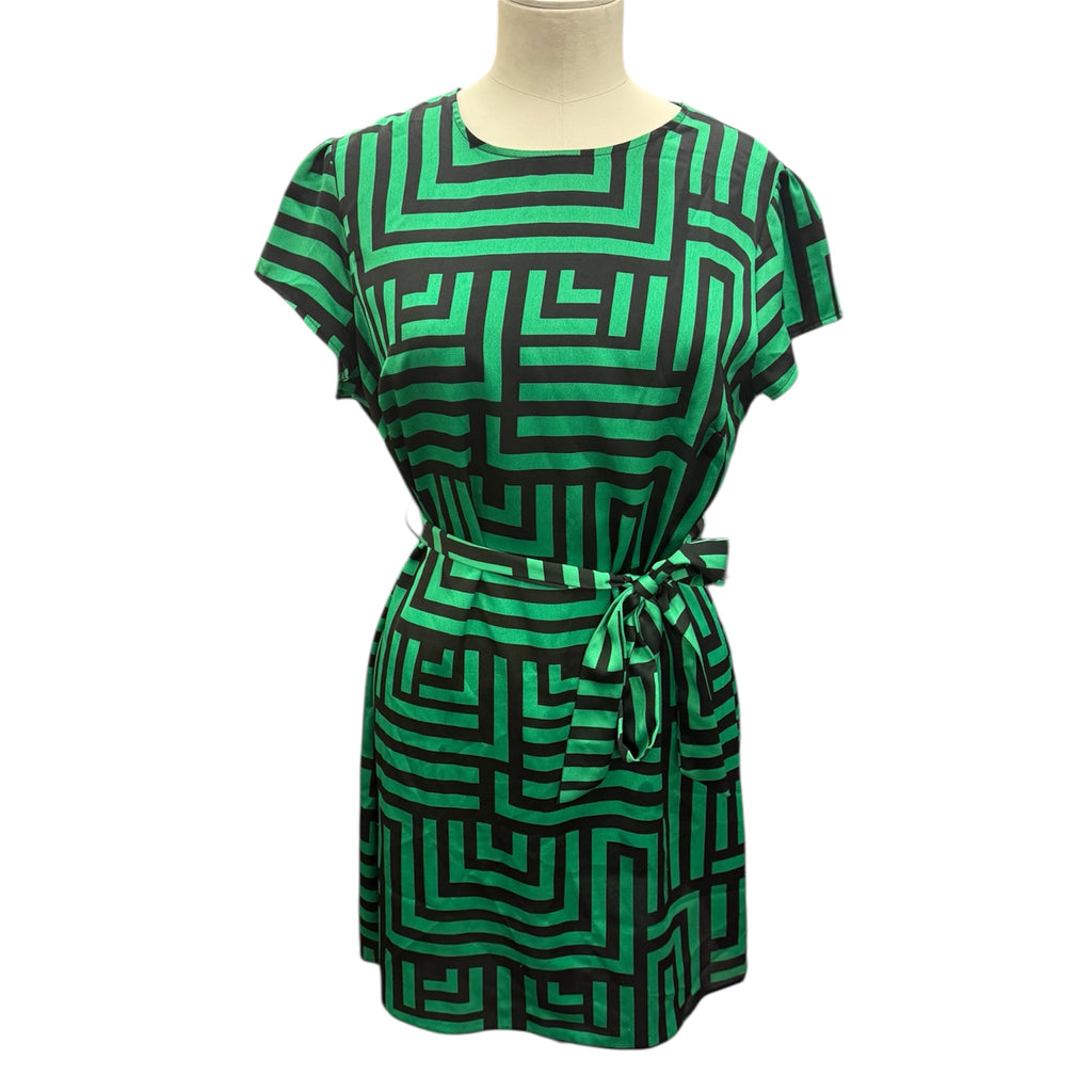 New Look green and black print belted mini dress