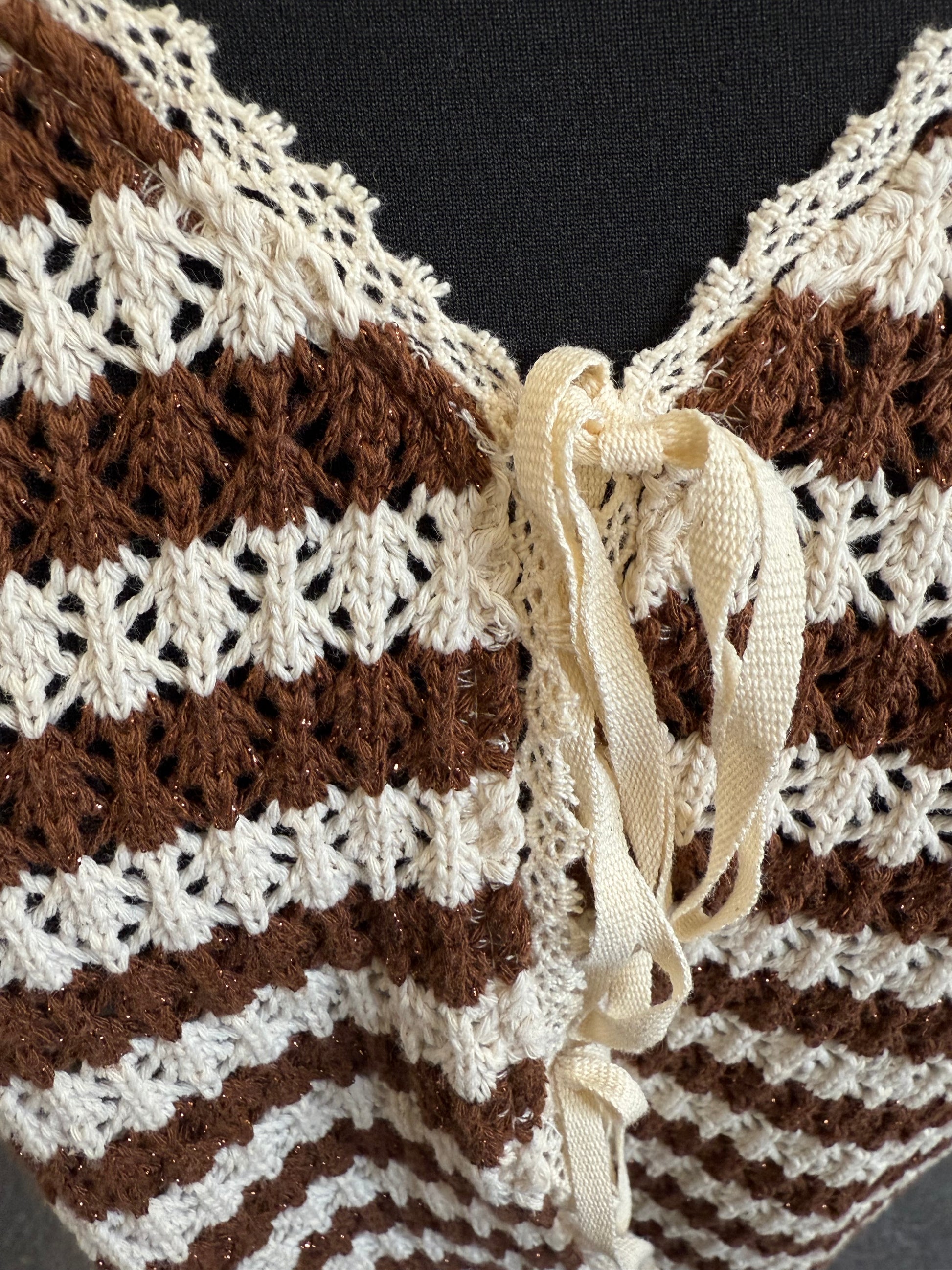 Crochet stripe tie cardigan