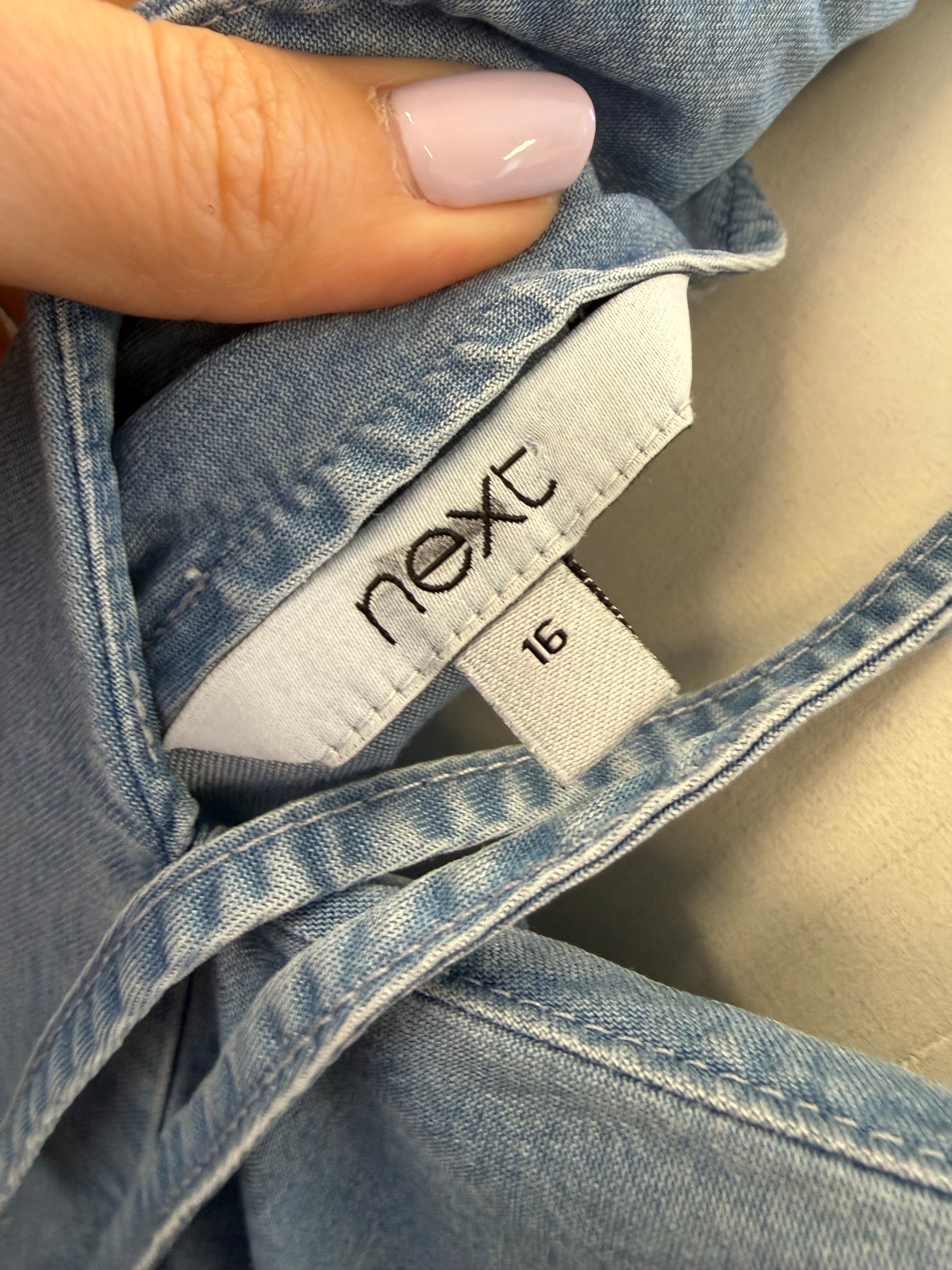 Next denim style buttoned short sleeve tie back dress