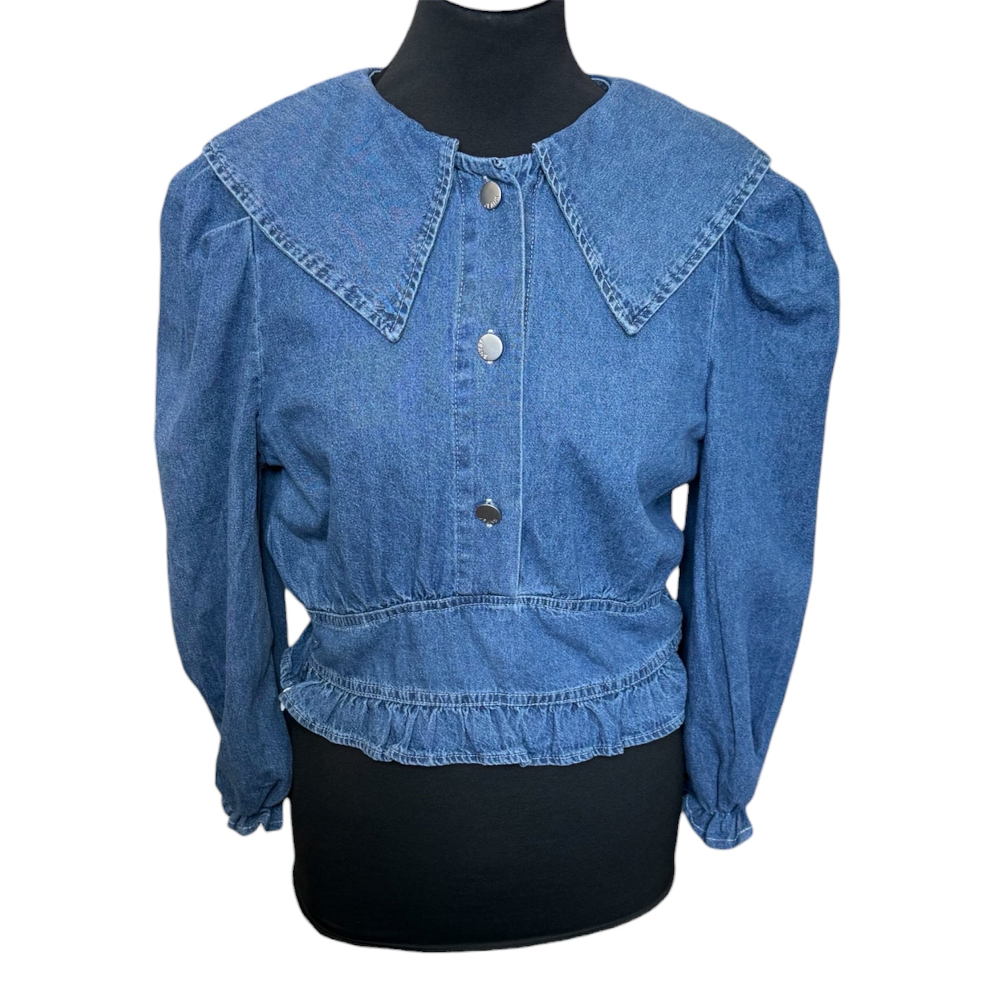 Sugar denim frill long sleeve peplum blouse