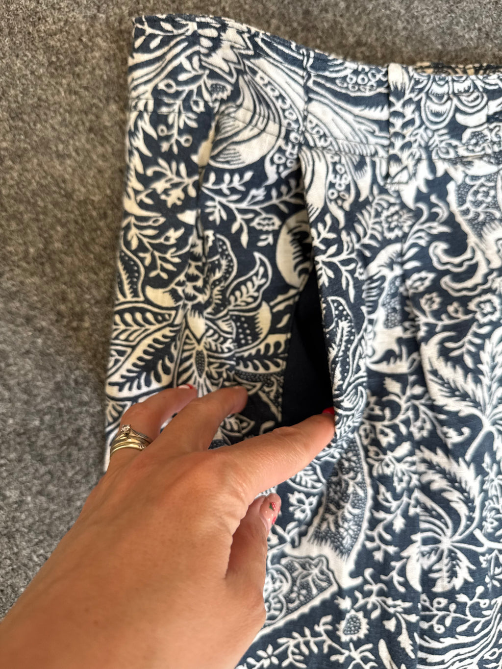 Next navy and white pattern wide leg linen trousers