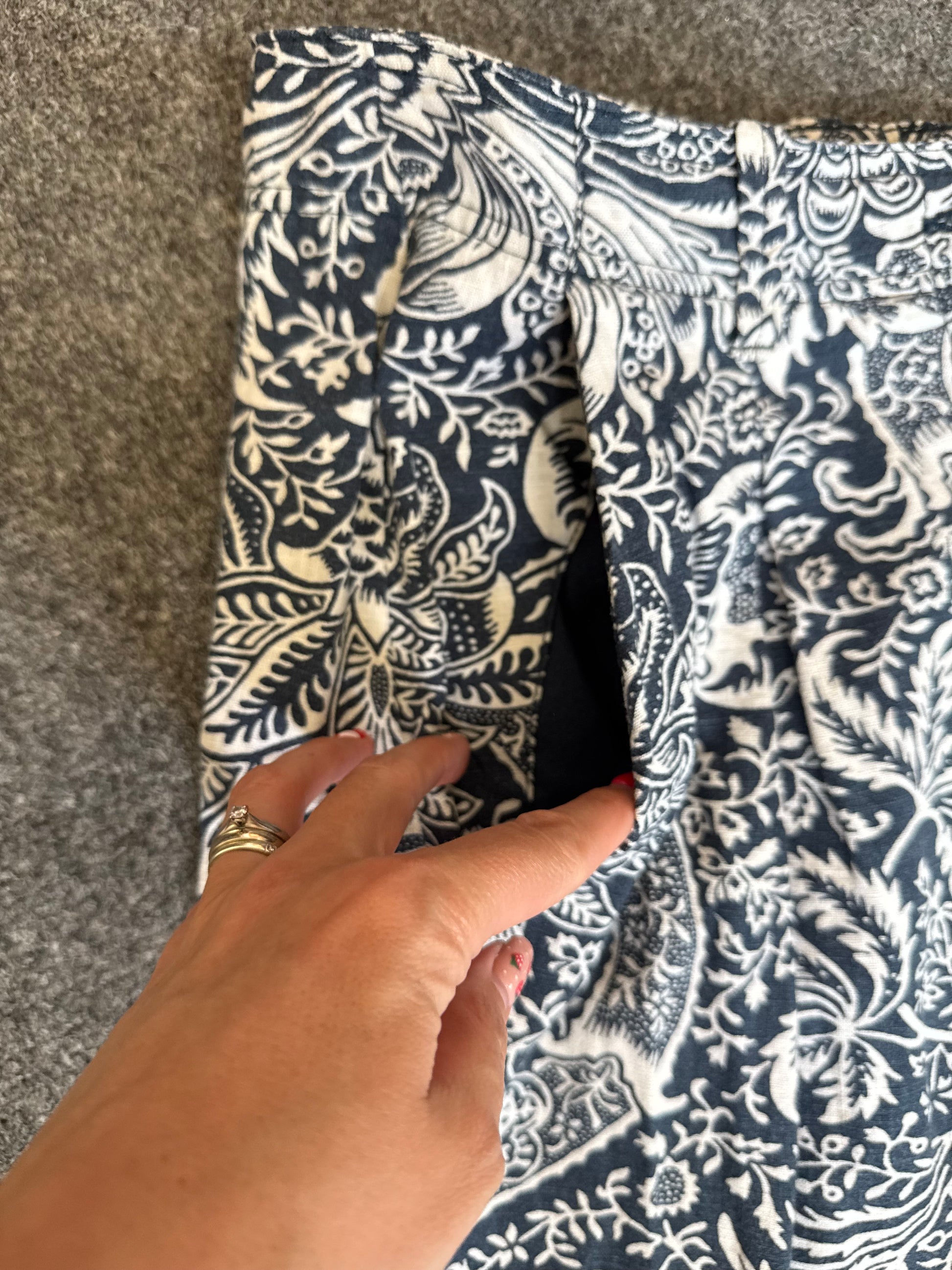 Next navy and white pattern wide leg linen trousers