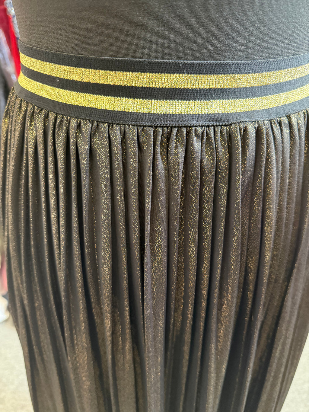 Sarta gold pleat midi skirt