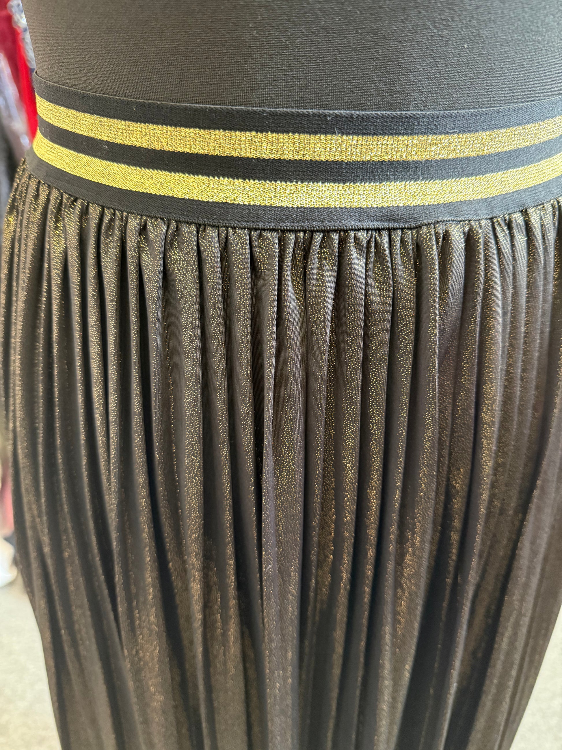 Sarta gold pleat midi skirt