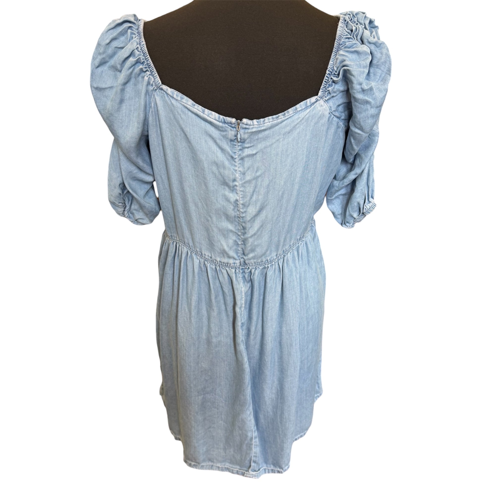 George denim style rusche sleeve mini dress