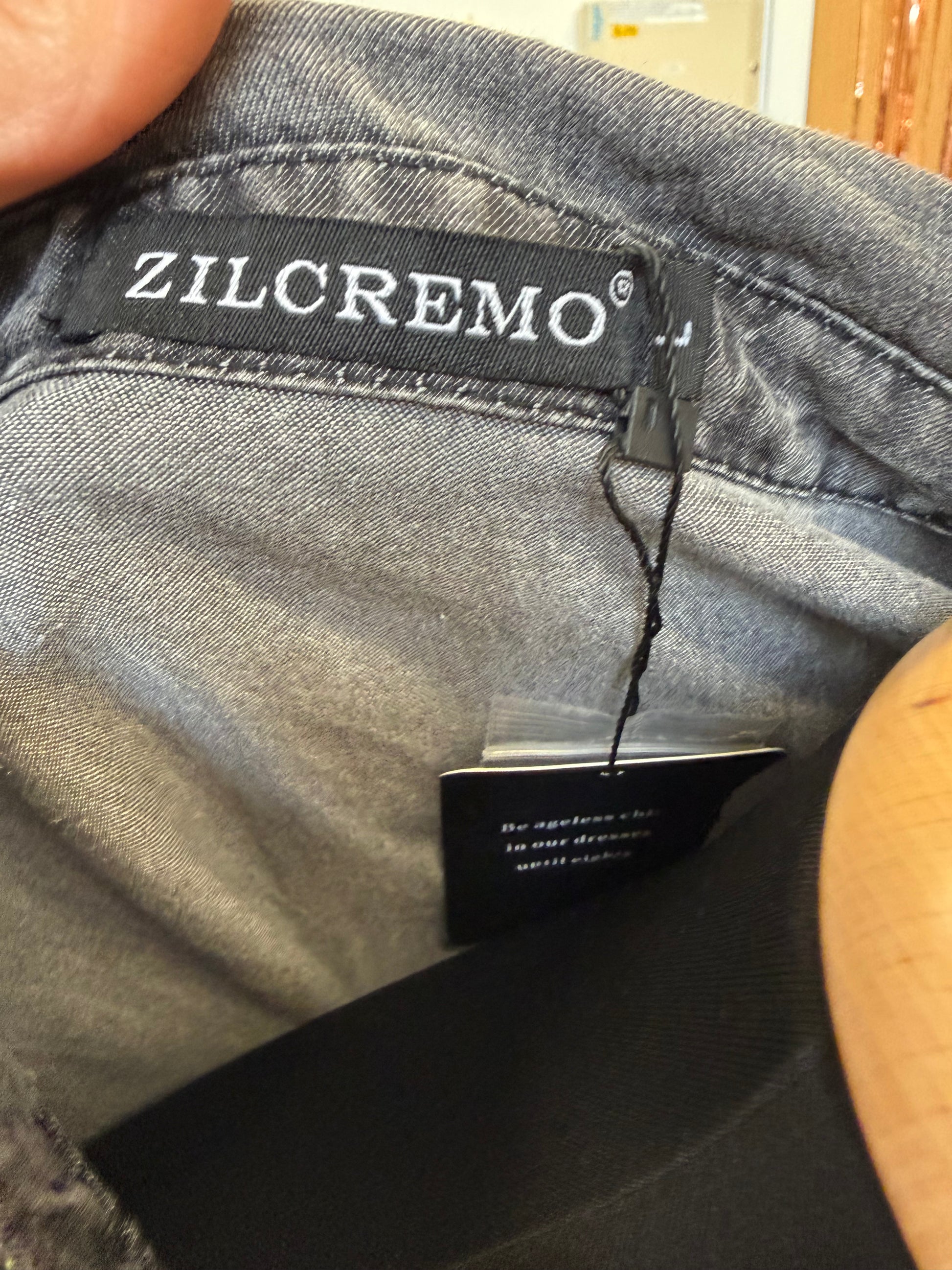 Zilcremo grey denim look short sleeve longline shirt