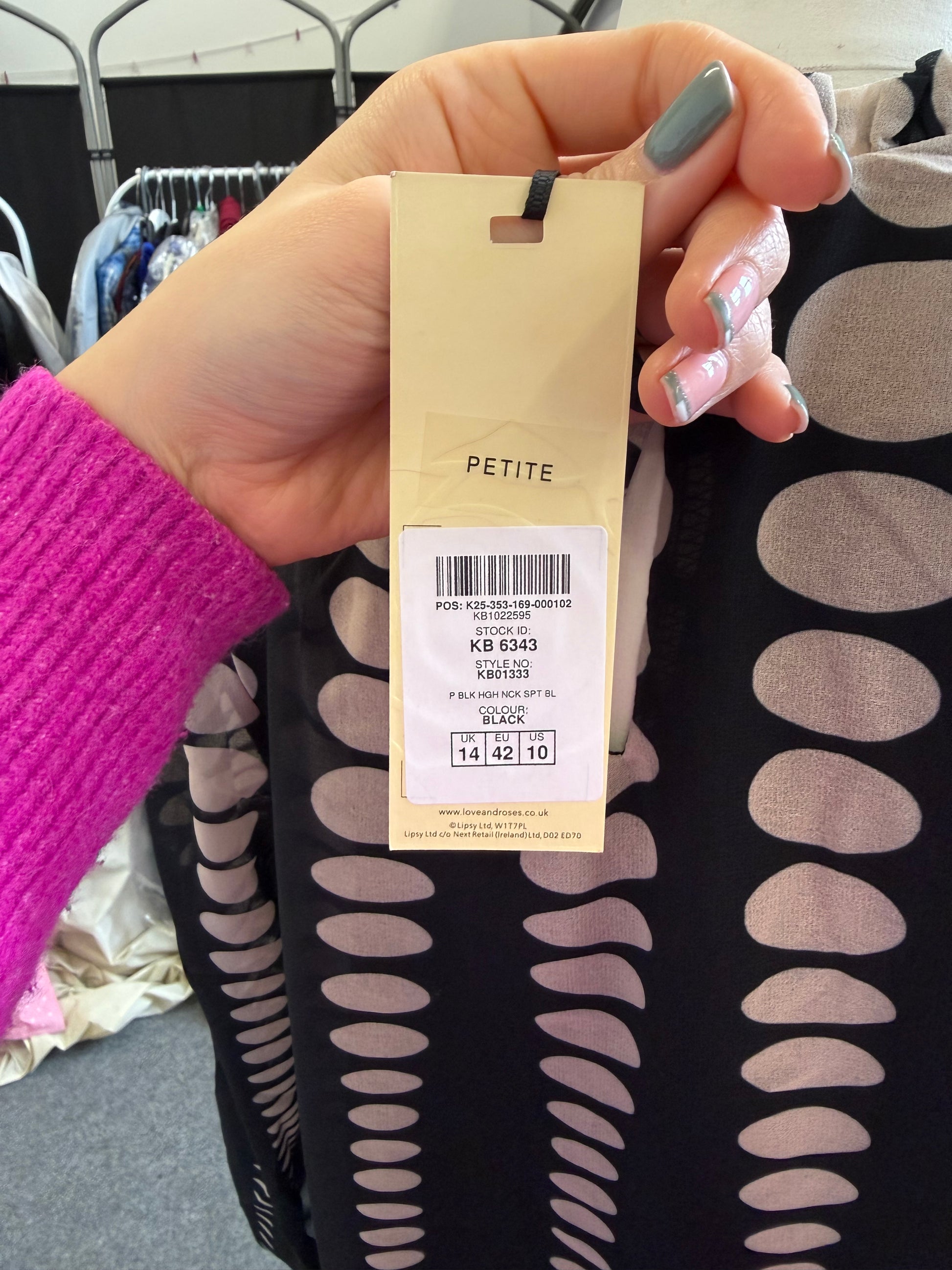 Love & Roses black and beige spot high neck blouse