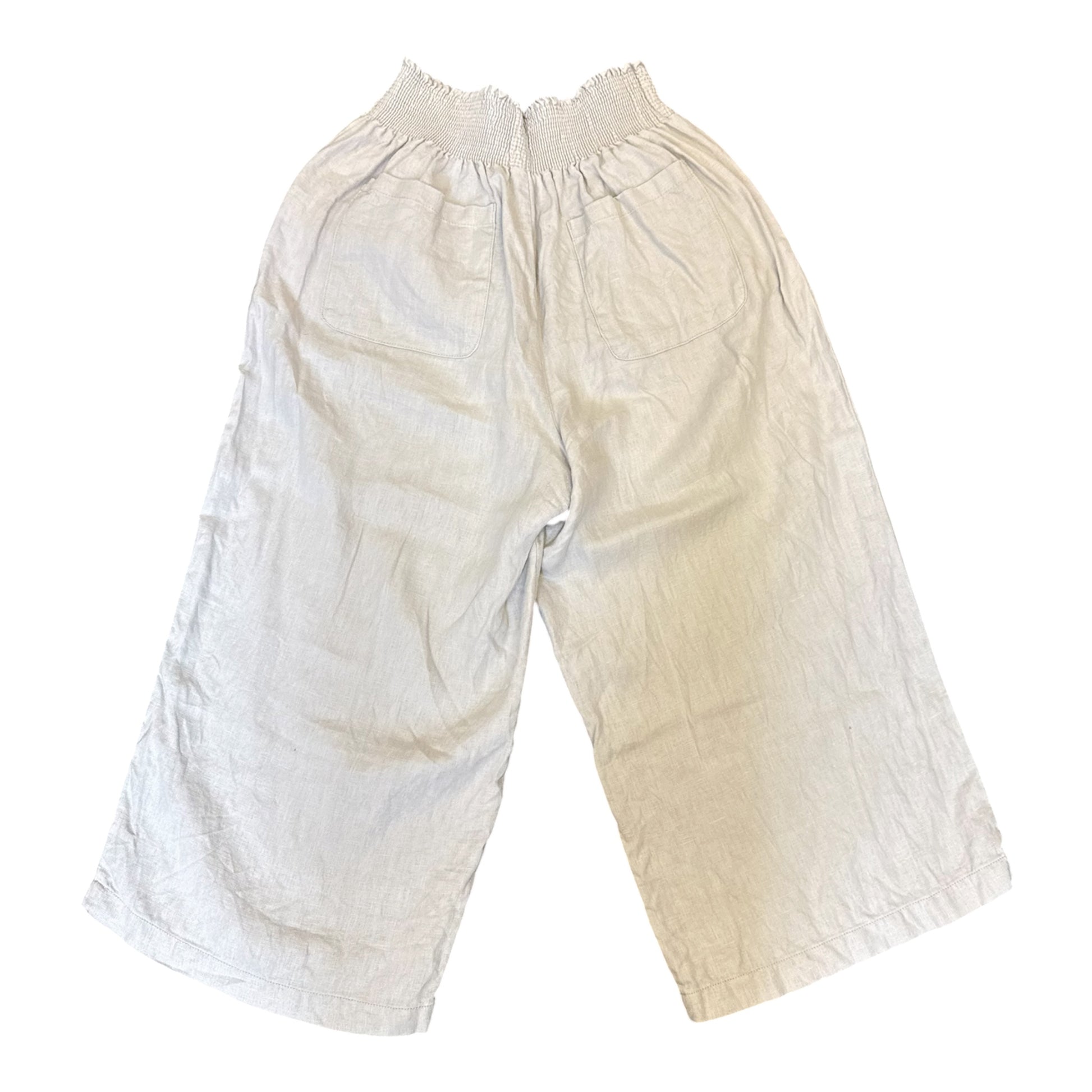 Very light grey high waisted wide leg crop linen trousers