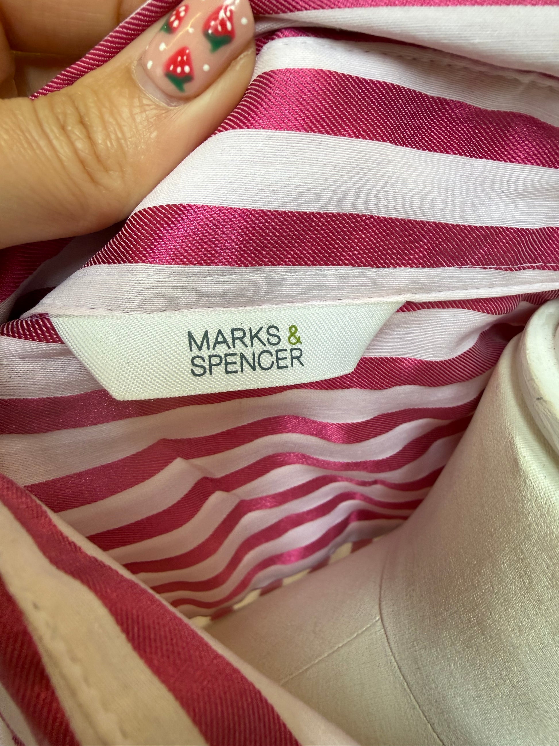 M&S pink stripe large cuff shirt