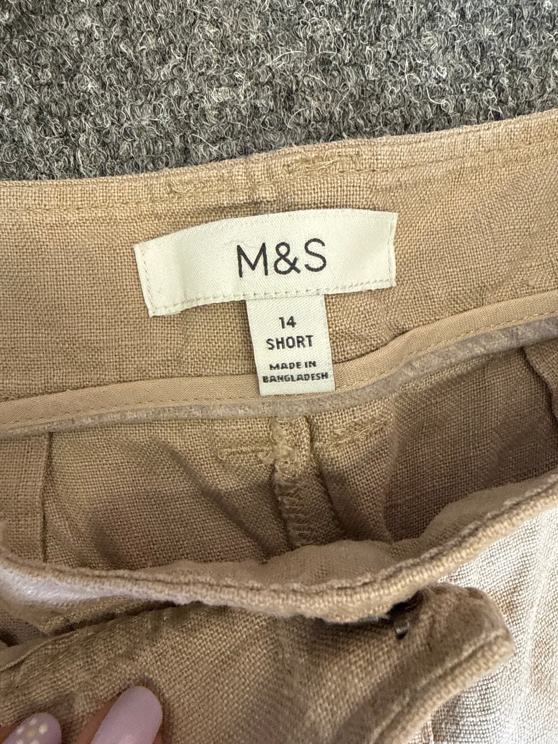 M&S light brown linen wide leg trousers