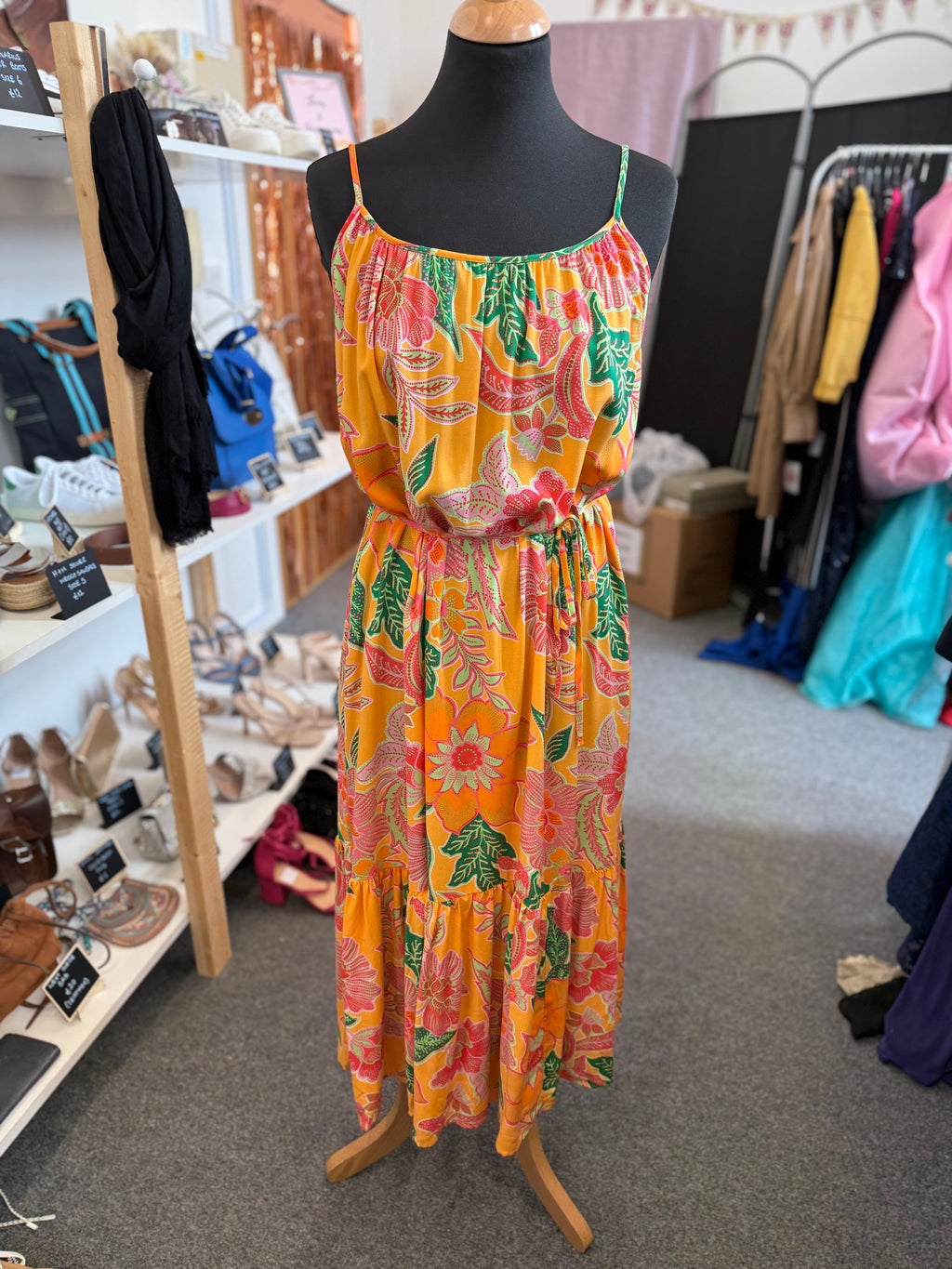 Papaya strappy belted floral maxi dress