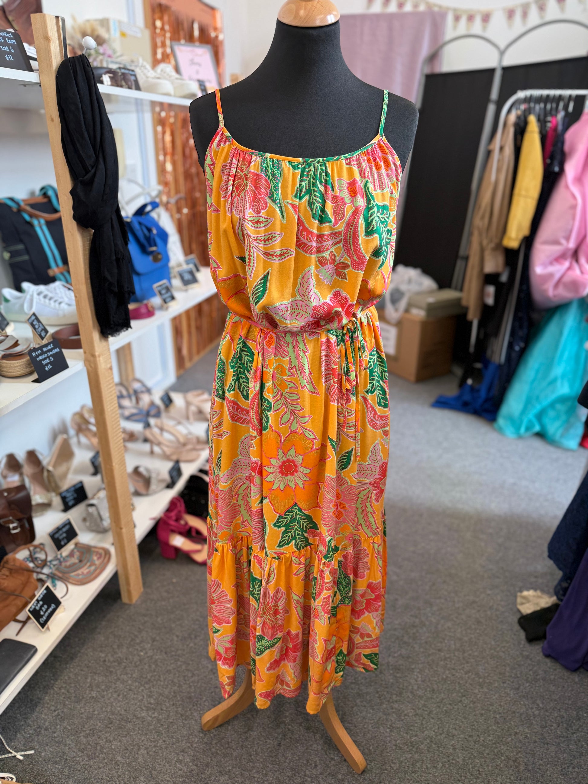 Papaya strappy belted floral maxi dress