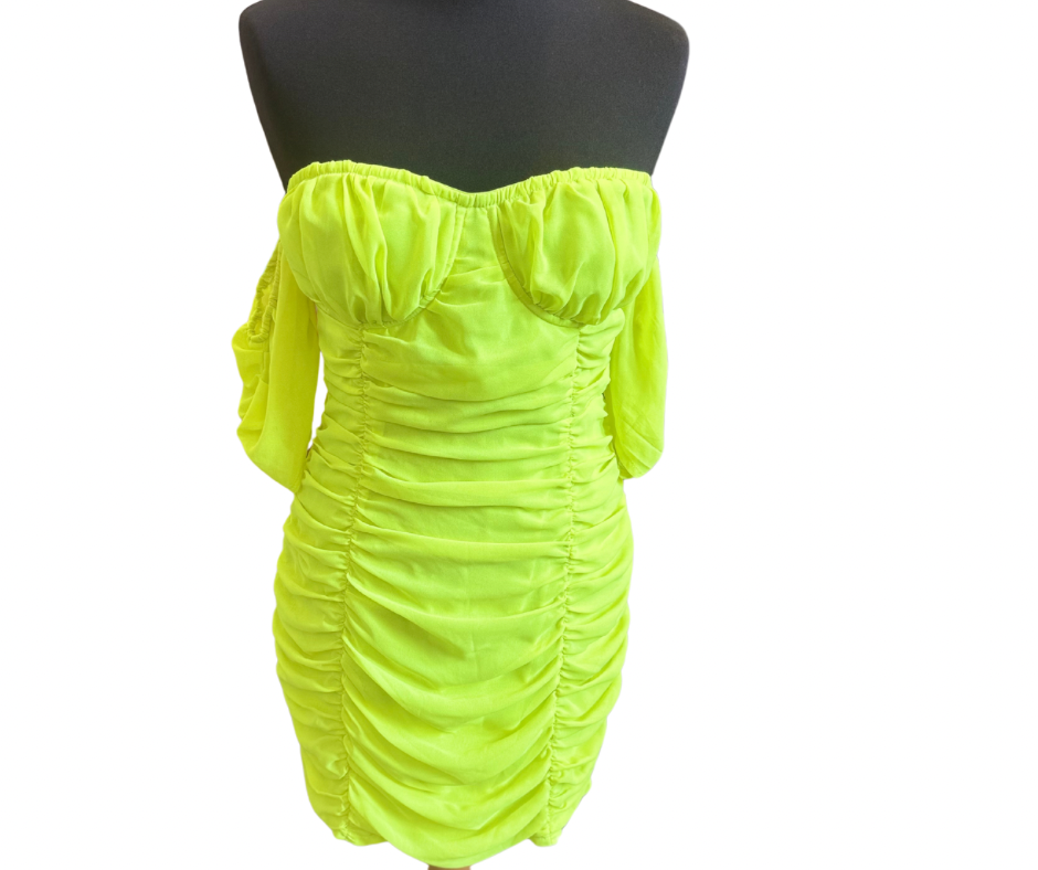 PLT neon off the shoulder mini dress