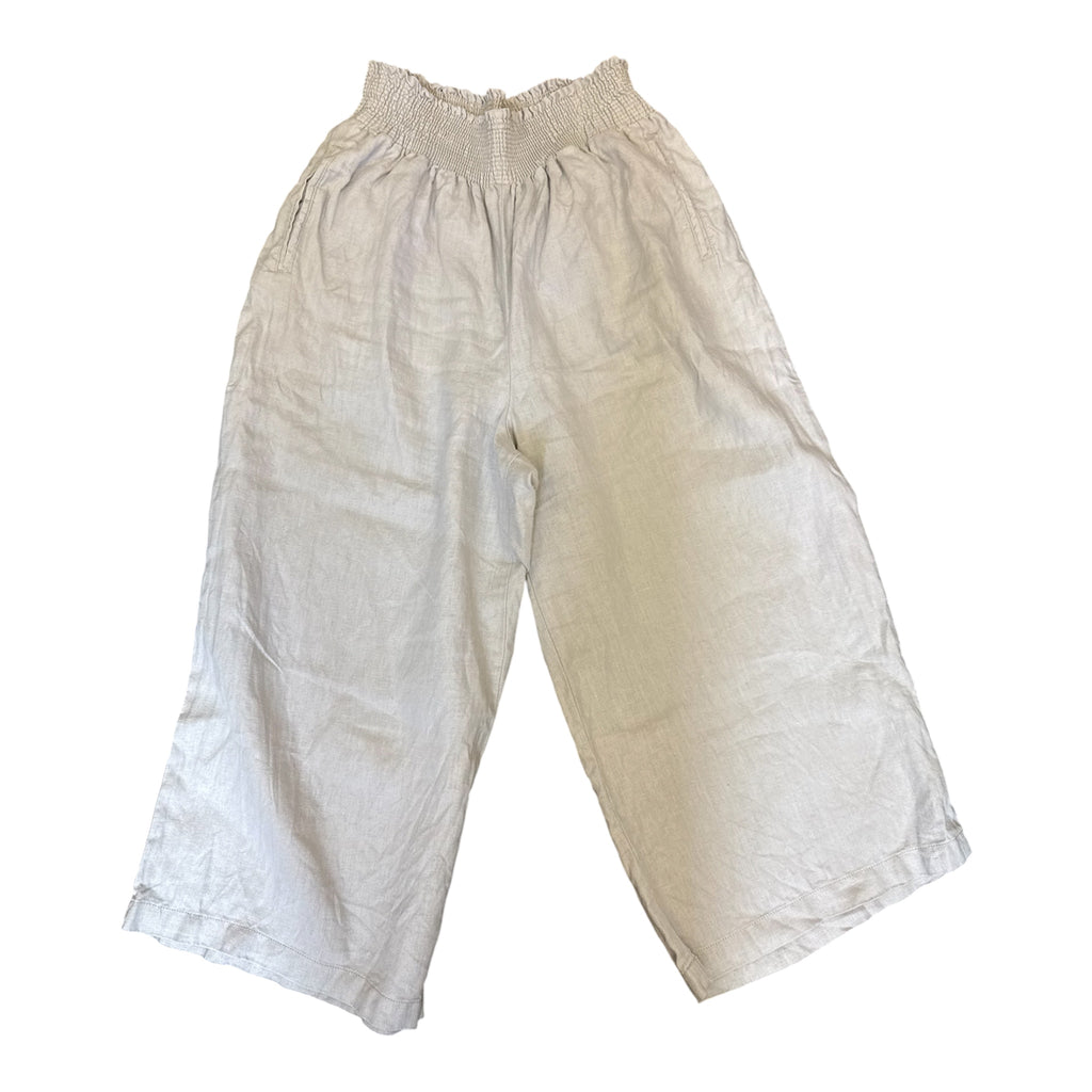 Very light grey high waisted wide leg crop linen trousers