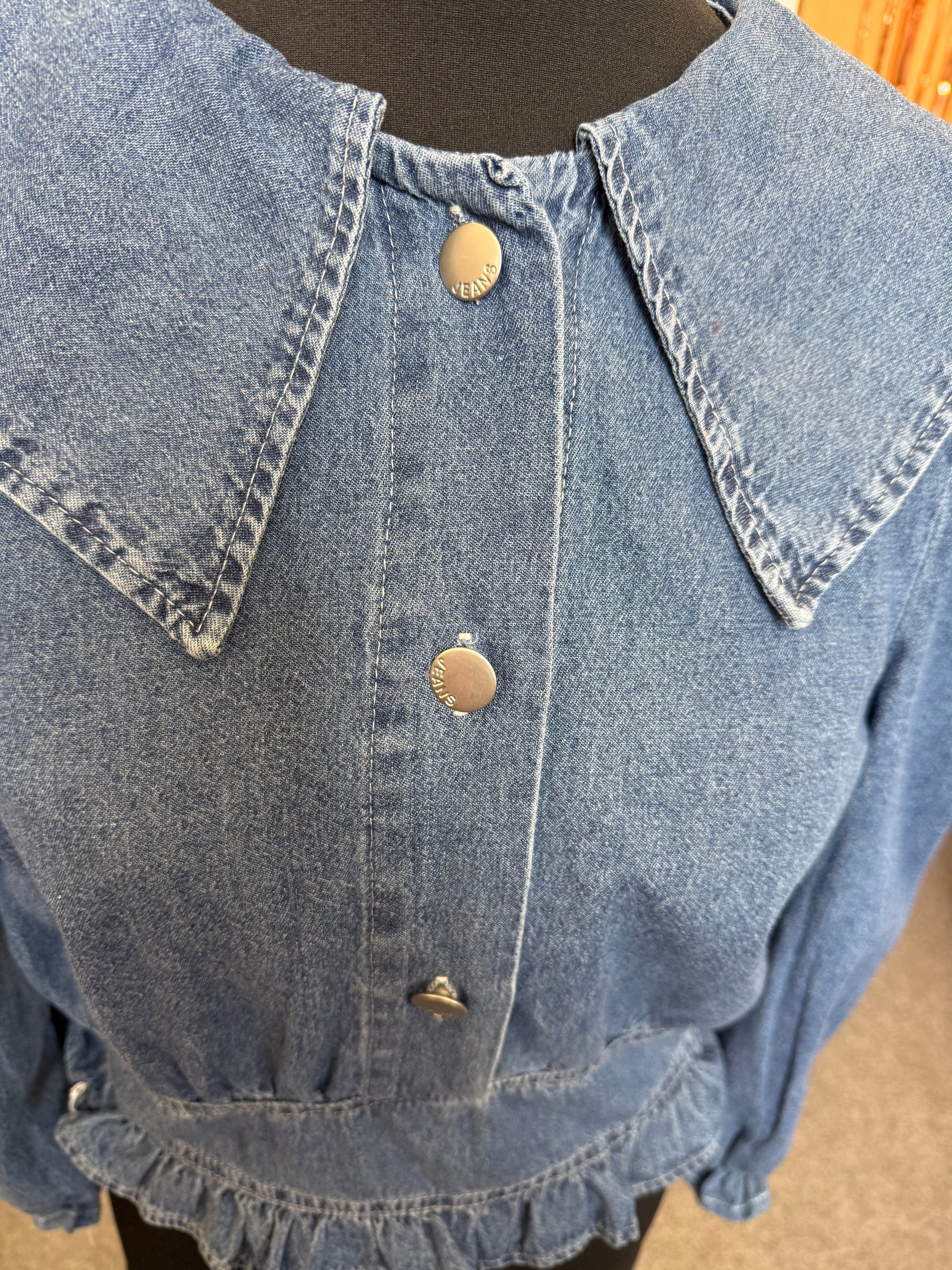 Sugar denim frill long sleeve peplum blouse