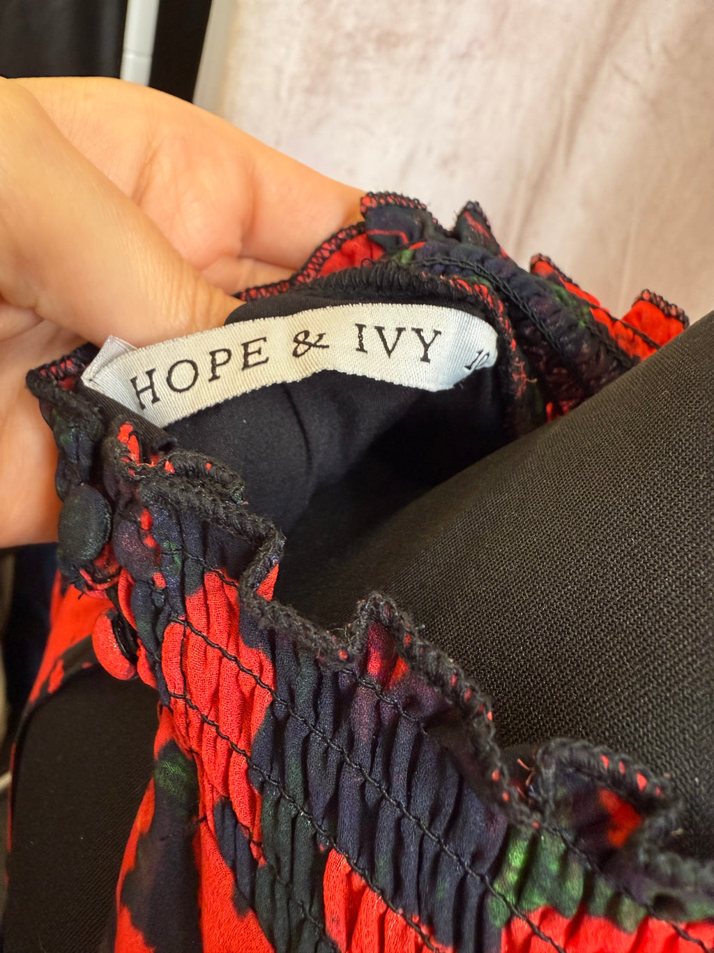 Hope & Ivy rose print high neck long sleeved midi dress