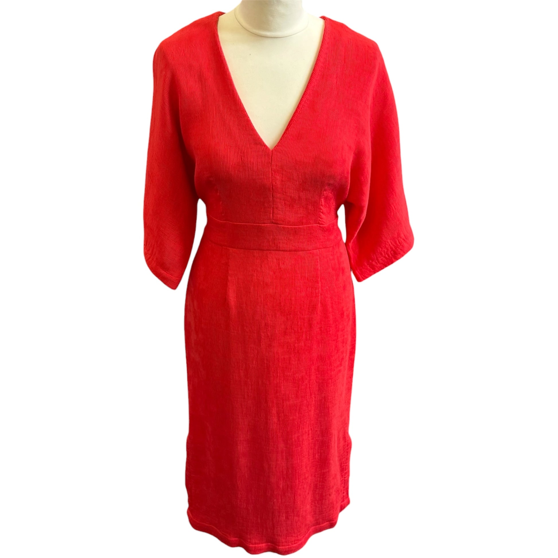 H&M red wide sleeve belted midi dress