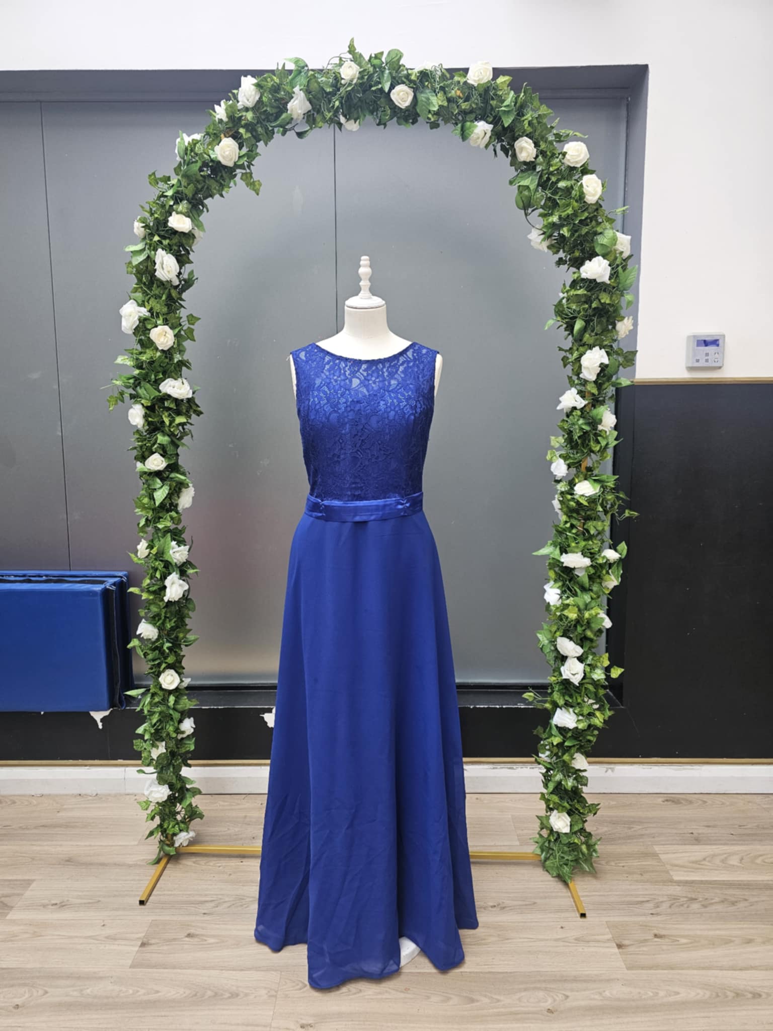 Royal blue lace top full length dress
