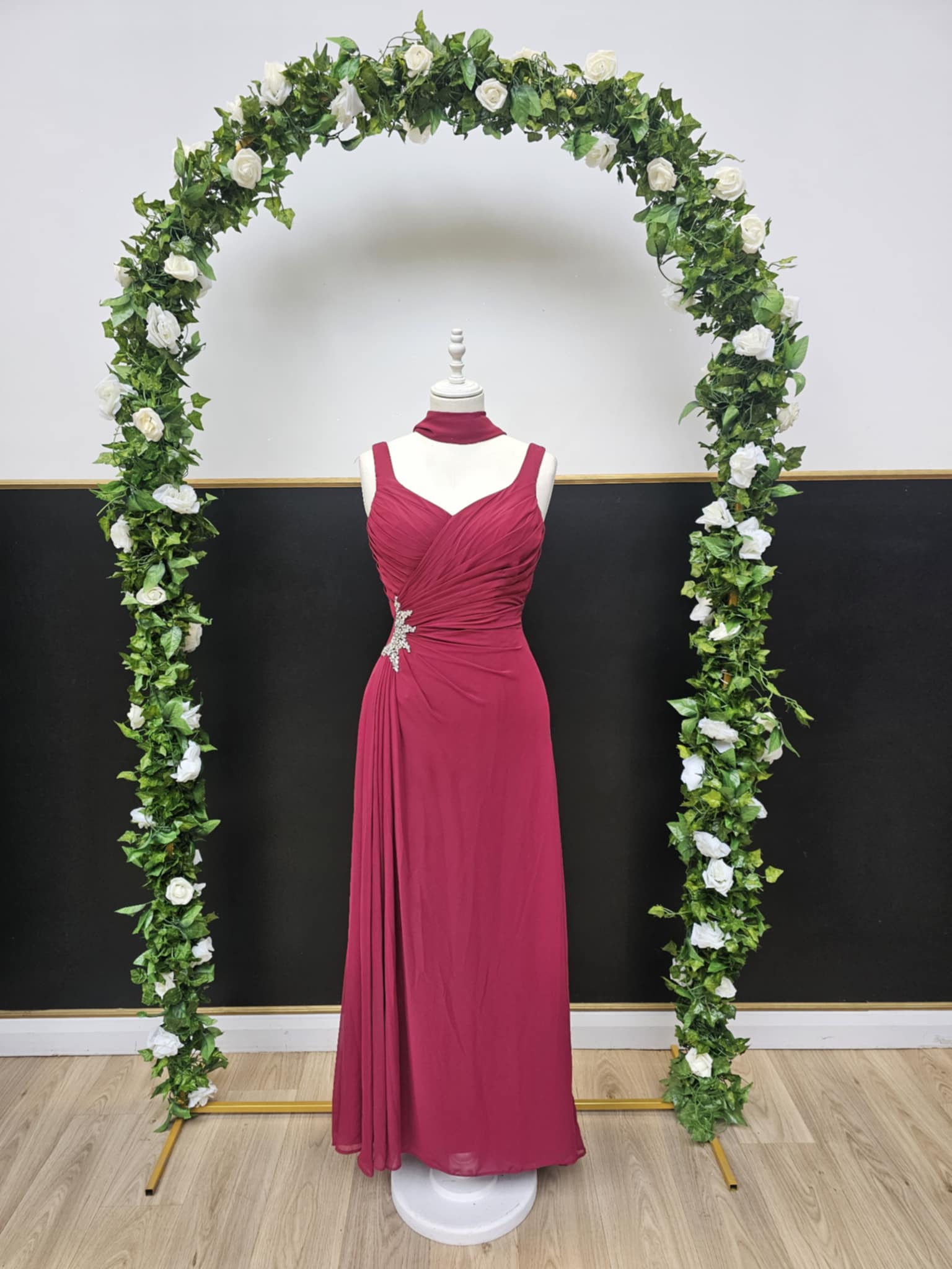 Burgundy diamanté detail dress with scarf
