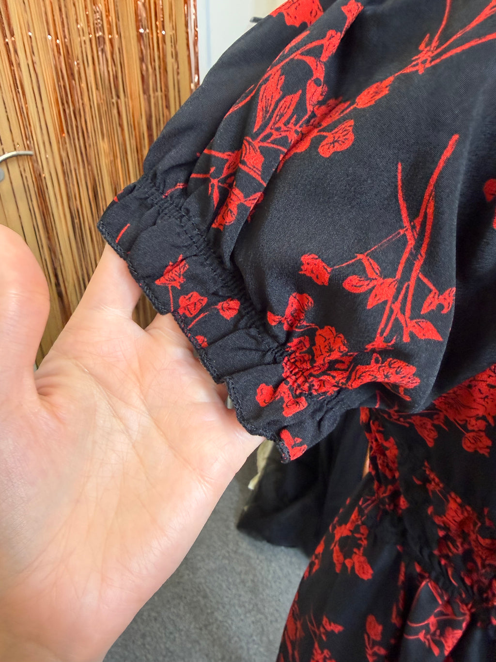 Black and red floral mini dress