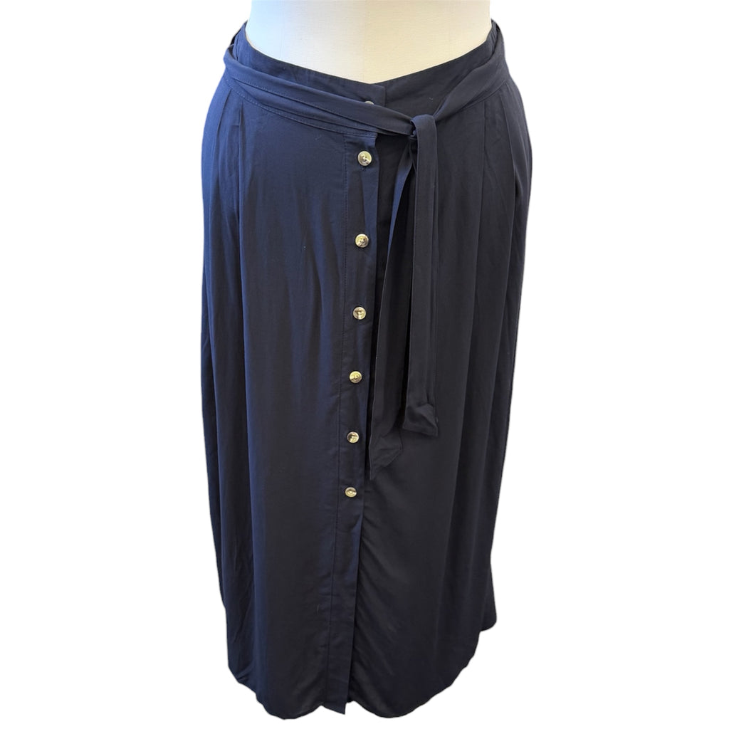 New Look navy button belted midi skirt