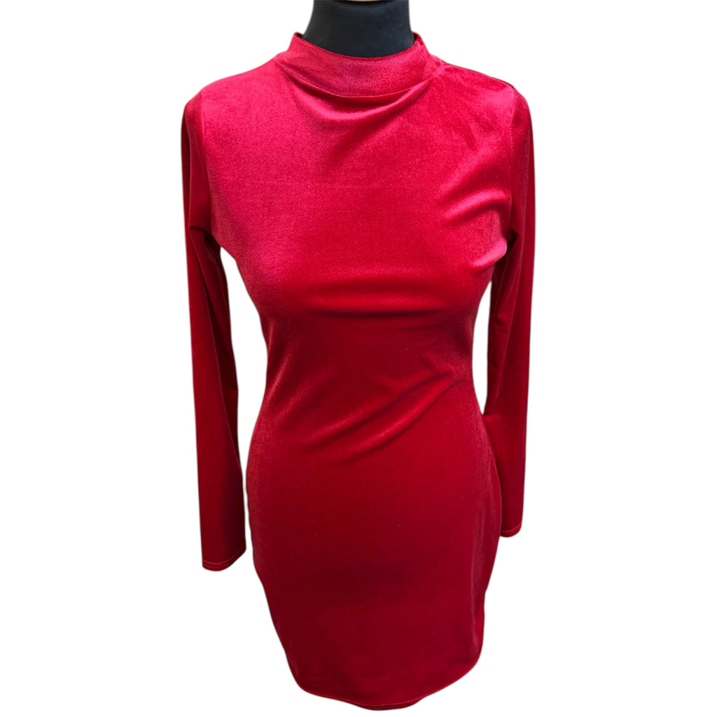 Boohoo high neck velour dress