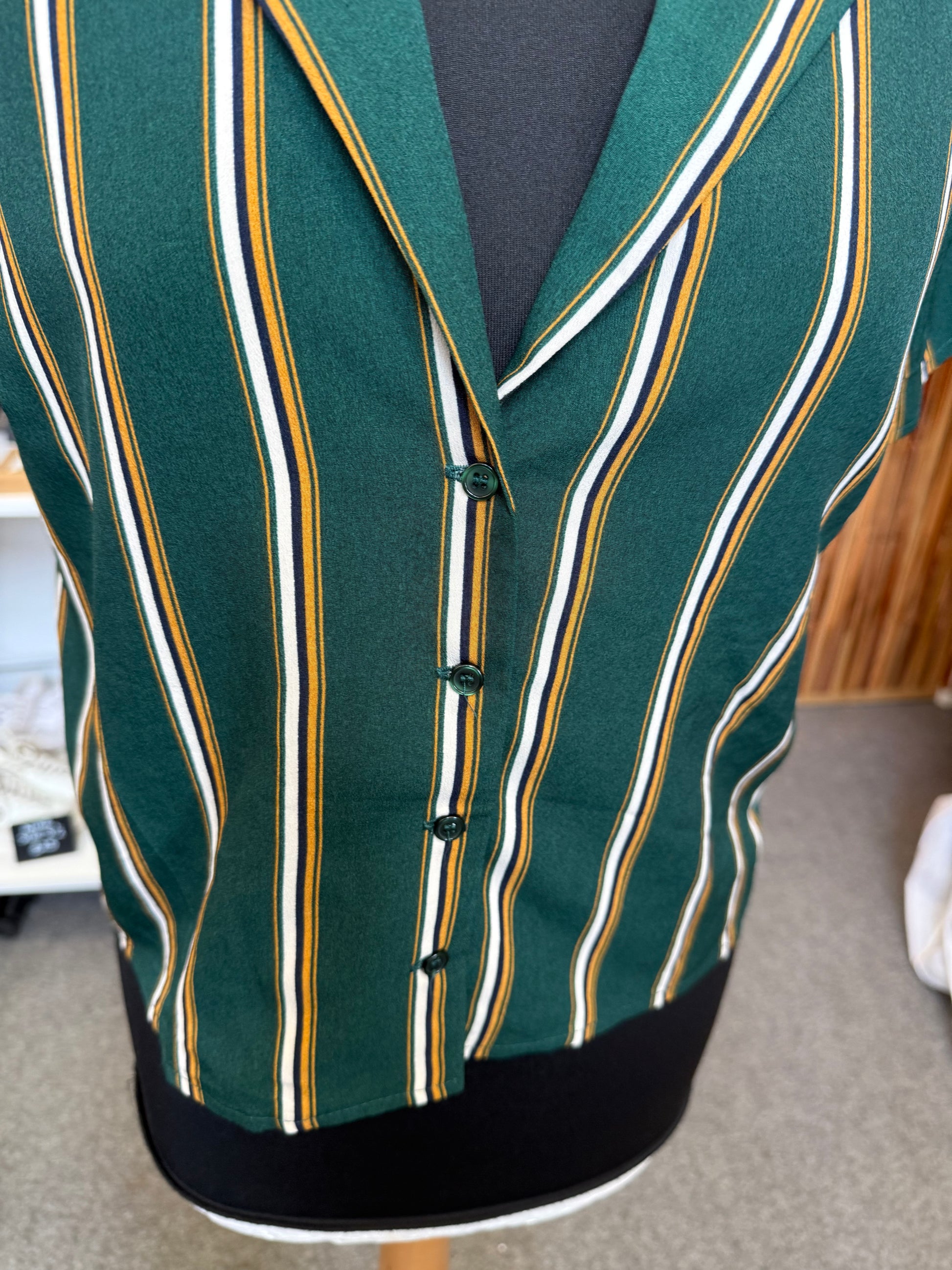 Green stripe button blouse