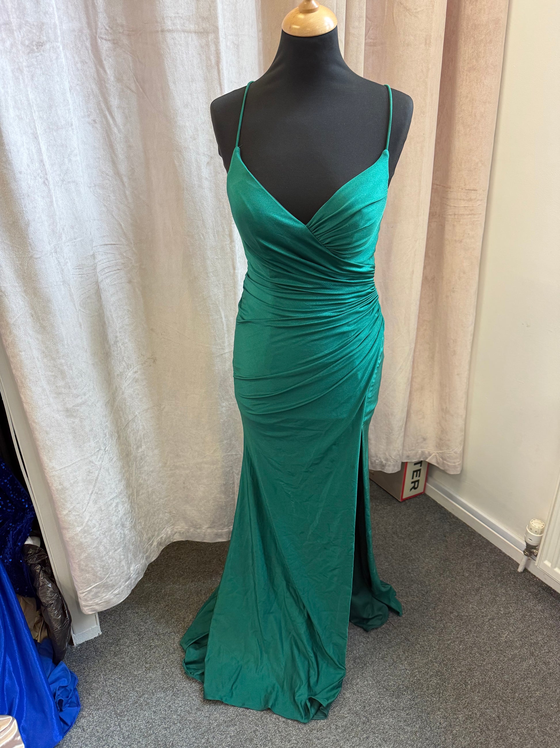 Green fitted tie back dress