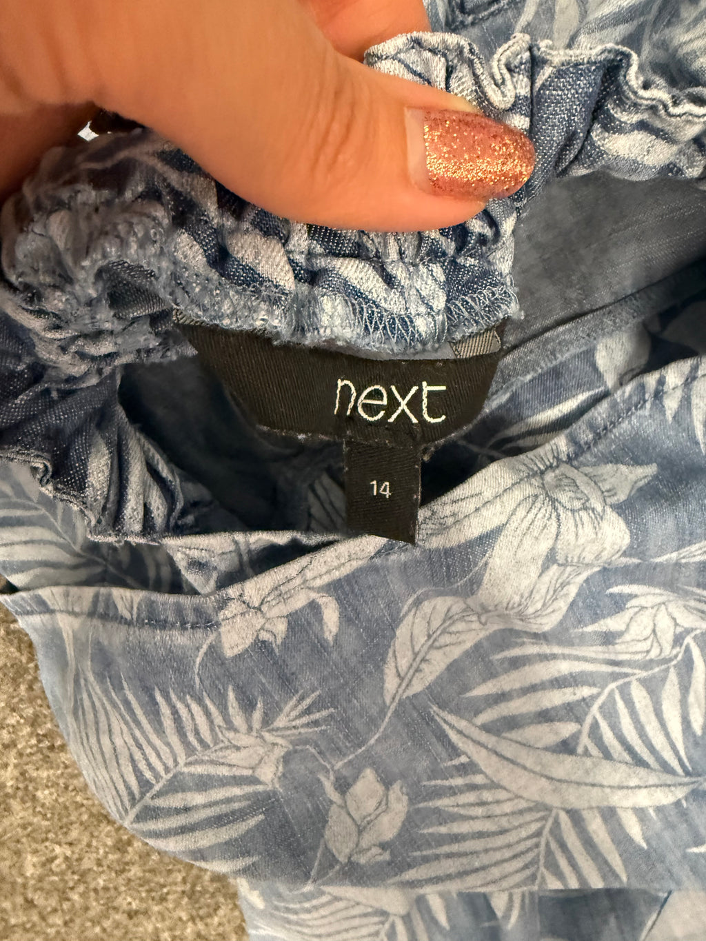 Next floral print wide leg denim style jumpsuit