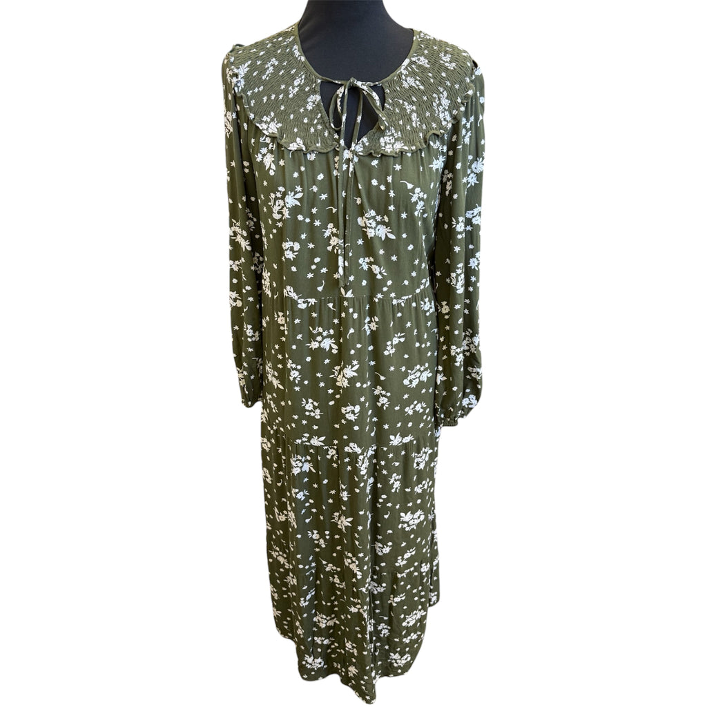 M&S Green floral maxi long sleeved dress with pockets