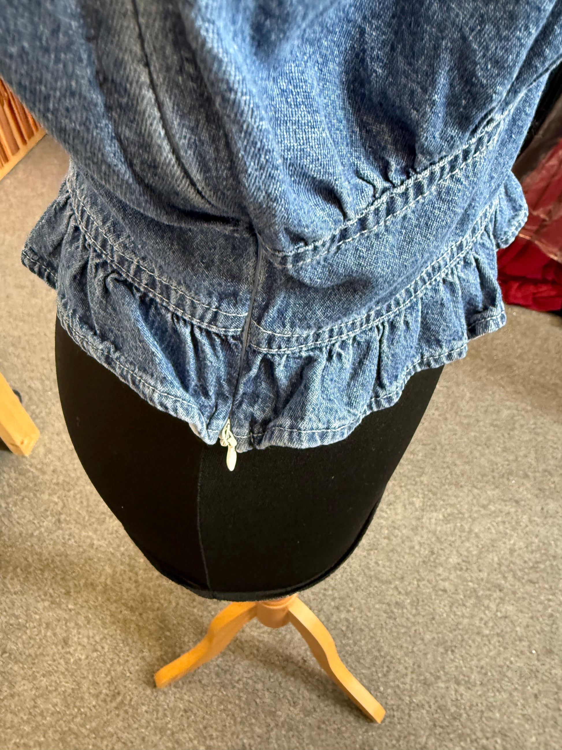 Sugar denim frill long sleeve peplum blouse