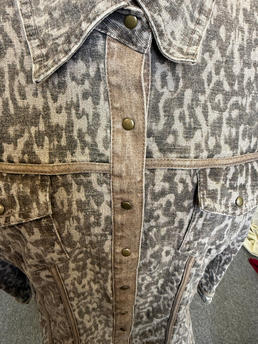 DG2 by Diane Gilman animal print denim shirt jacket