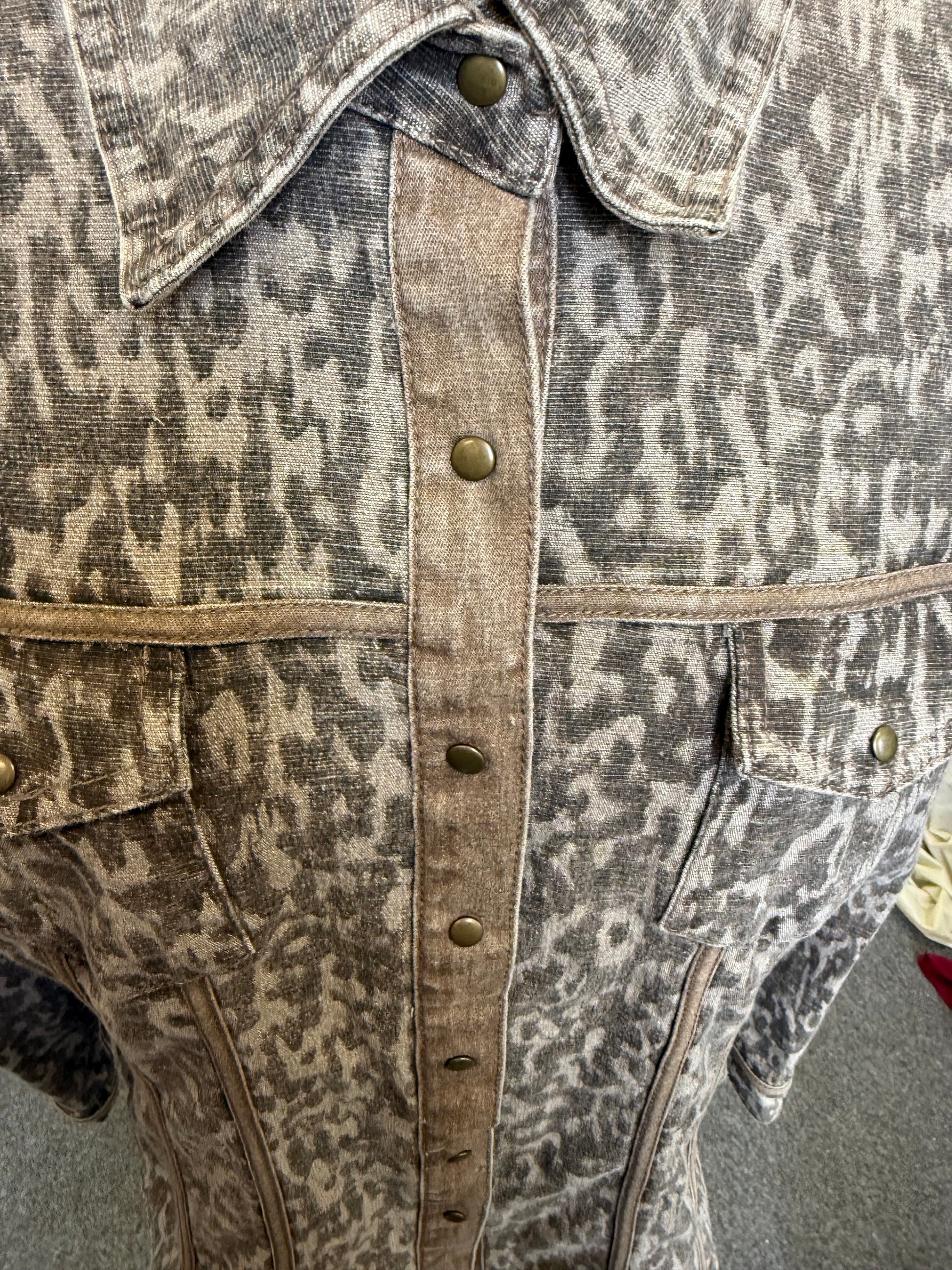 DG2 by Diane Gilman animal print denim shirt jacket
