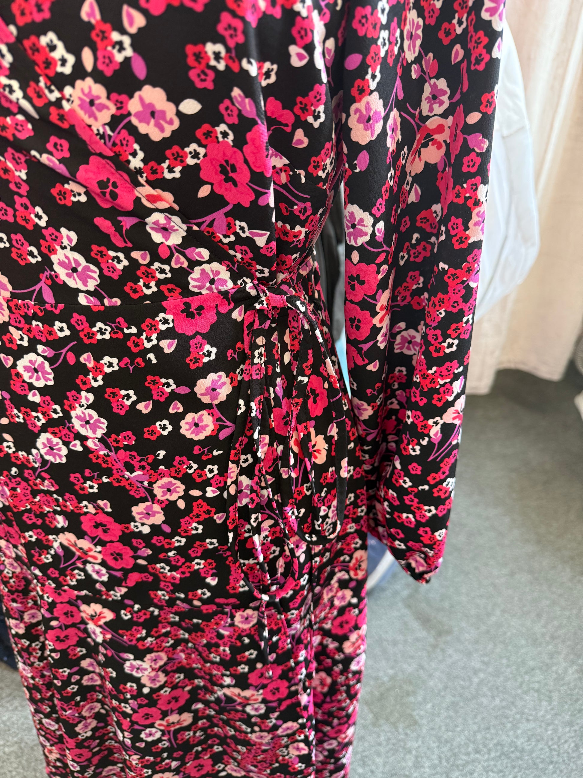 Floral long sleeved wrap midi dress