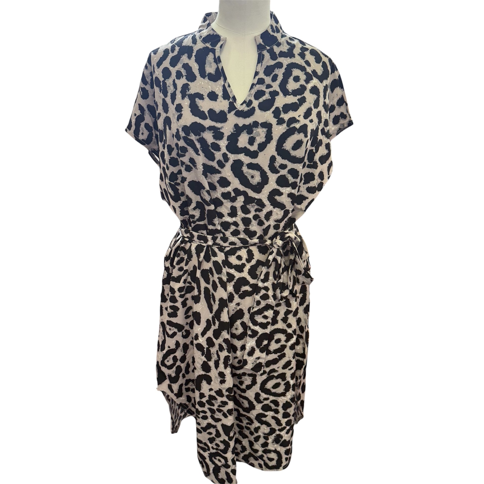 Animal print belted short sleeved dress