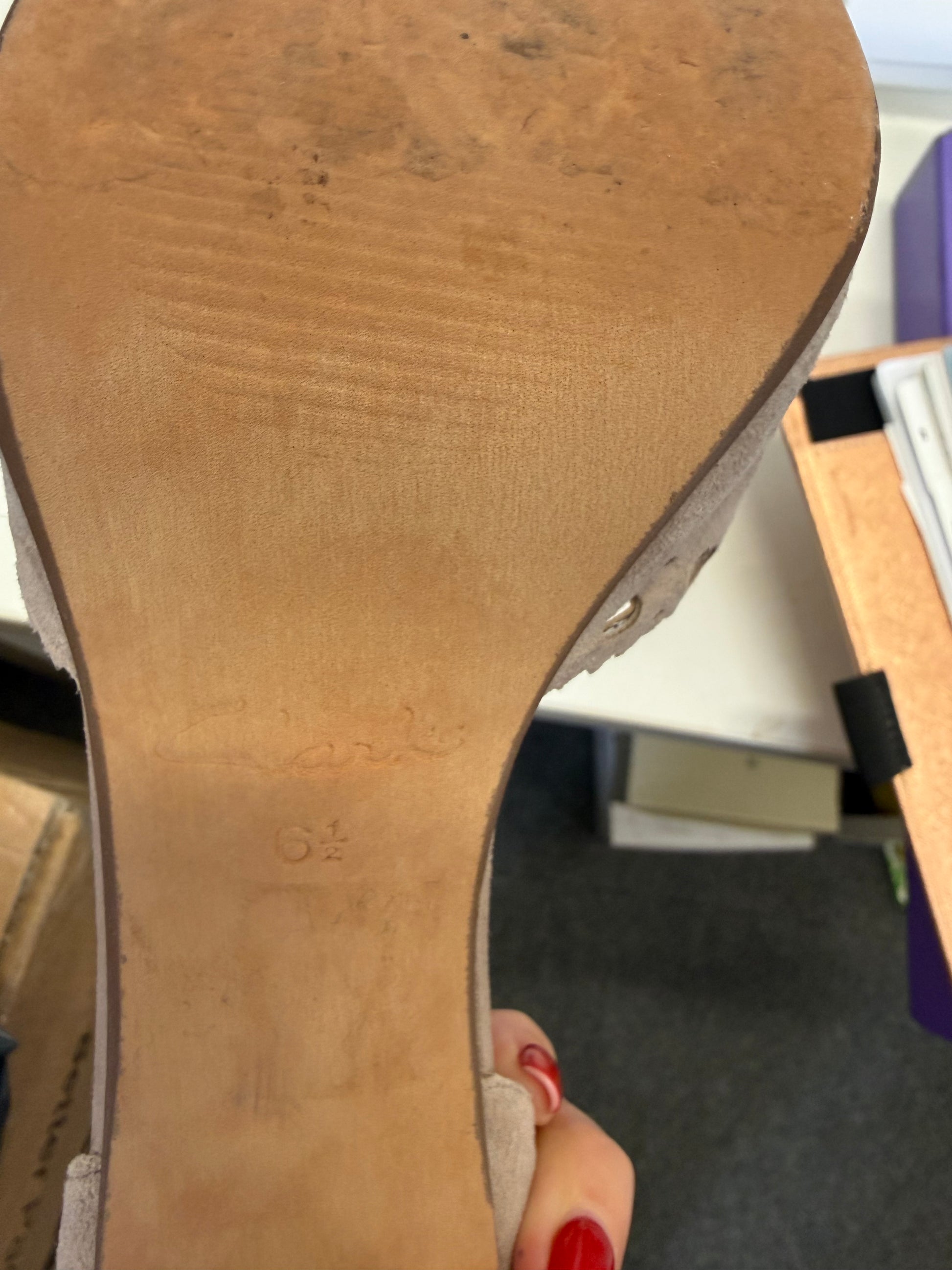 Clark’s taupe peep toe t-bar heels