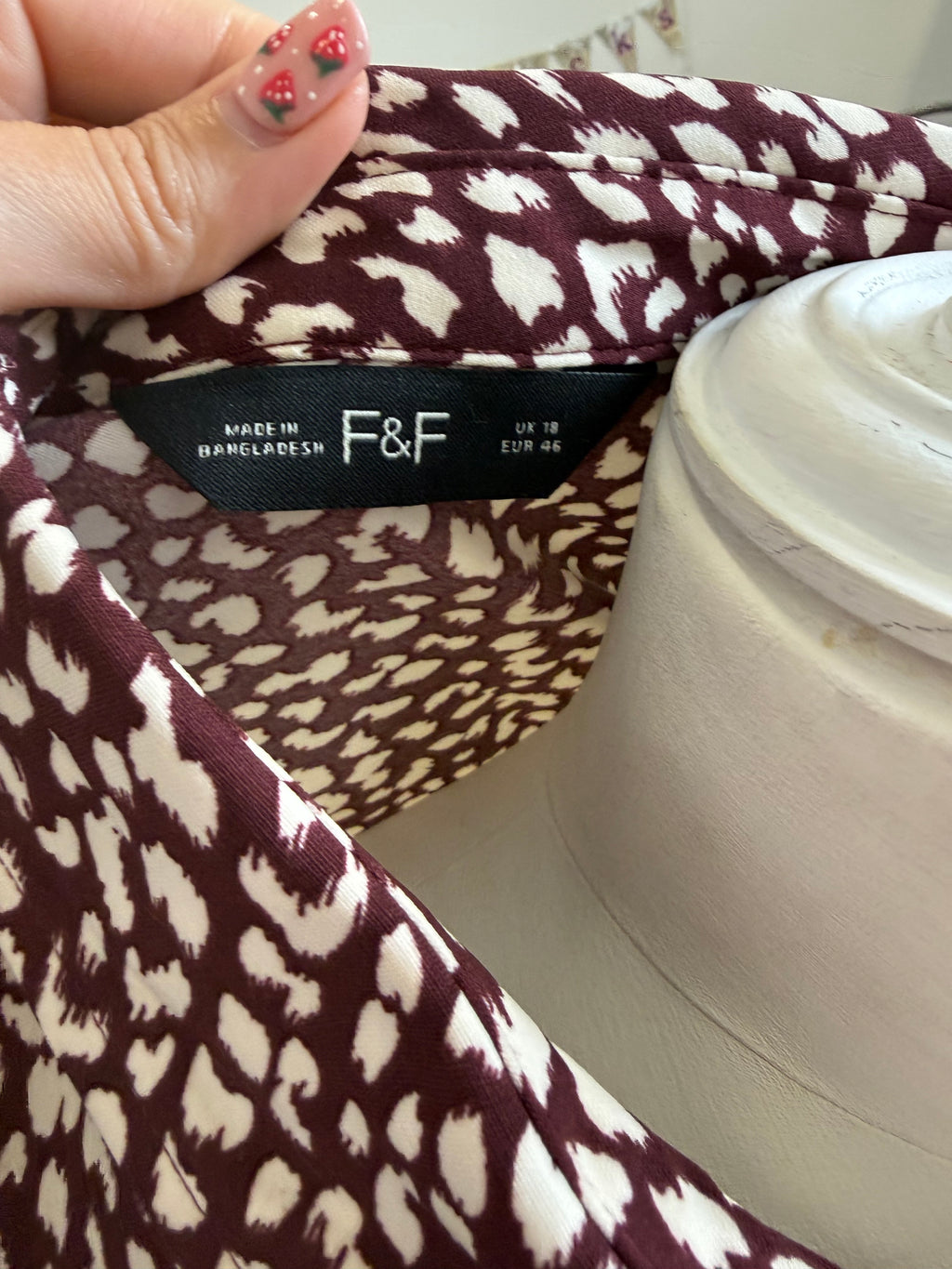 F&F burgundy animal print short sleeve belted maxi dress
