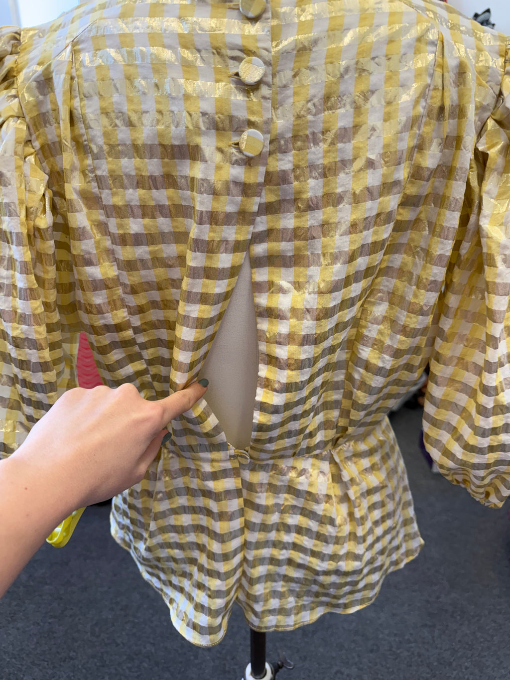 ASOS yellow and gold gingham peplum top