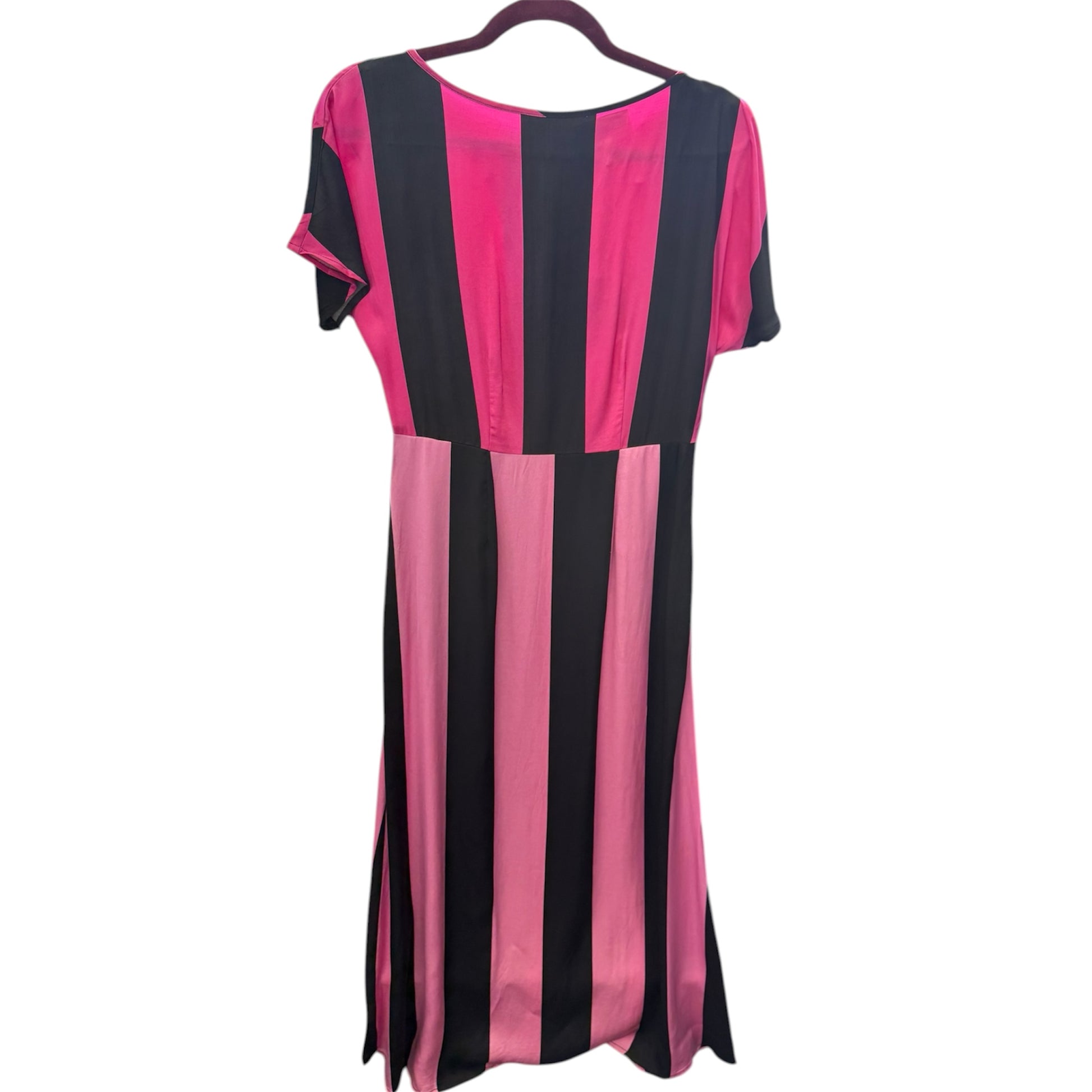pink and red striped dress Christopher John Roger's pink and black stripe midi dress with pockets –  Wear Next? Pre-loved