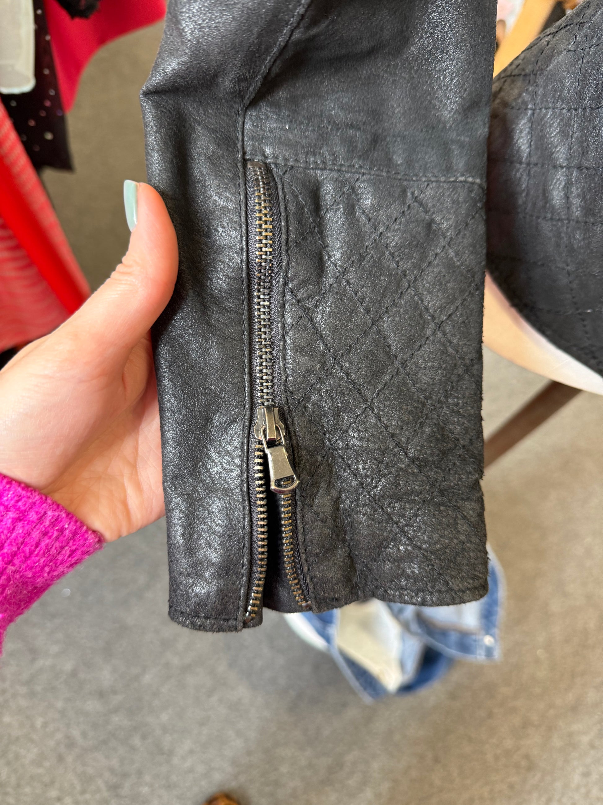 Barneys Originals black leather biker jacket