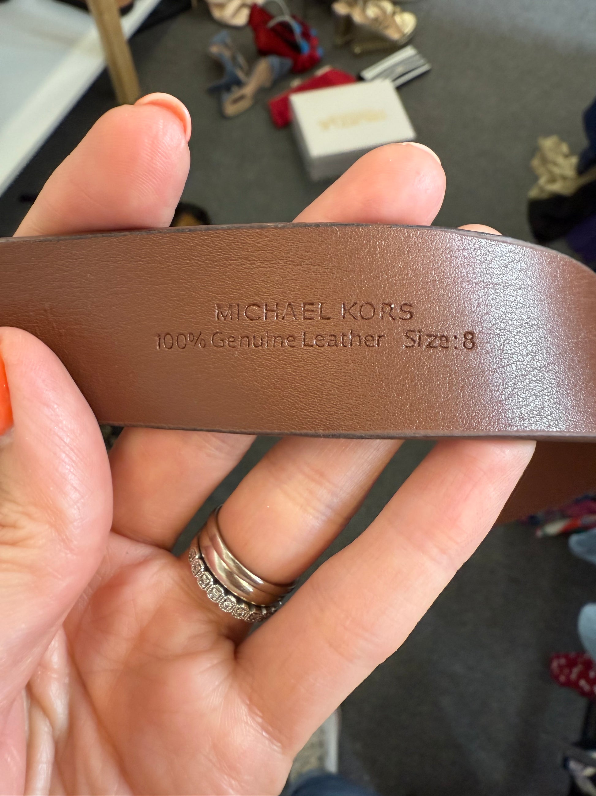 Michael Kors gold buckled brown leather belt