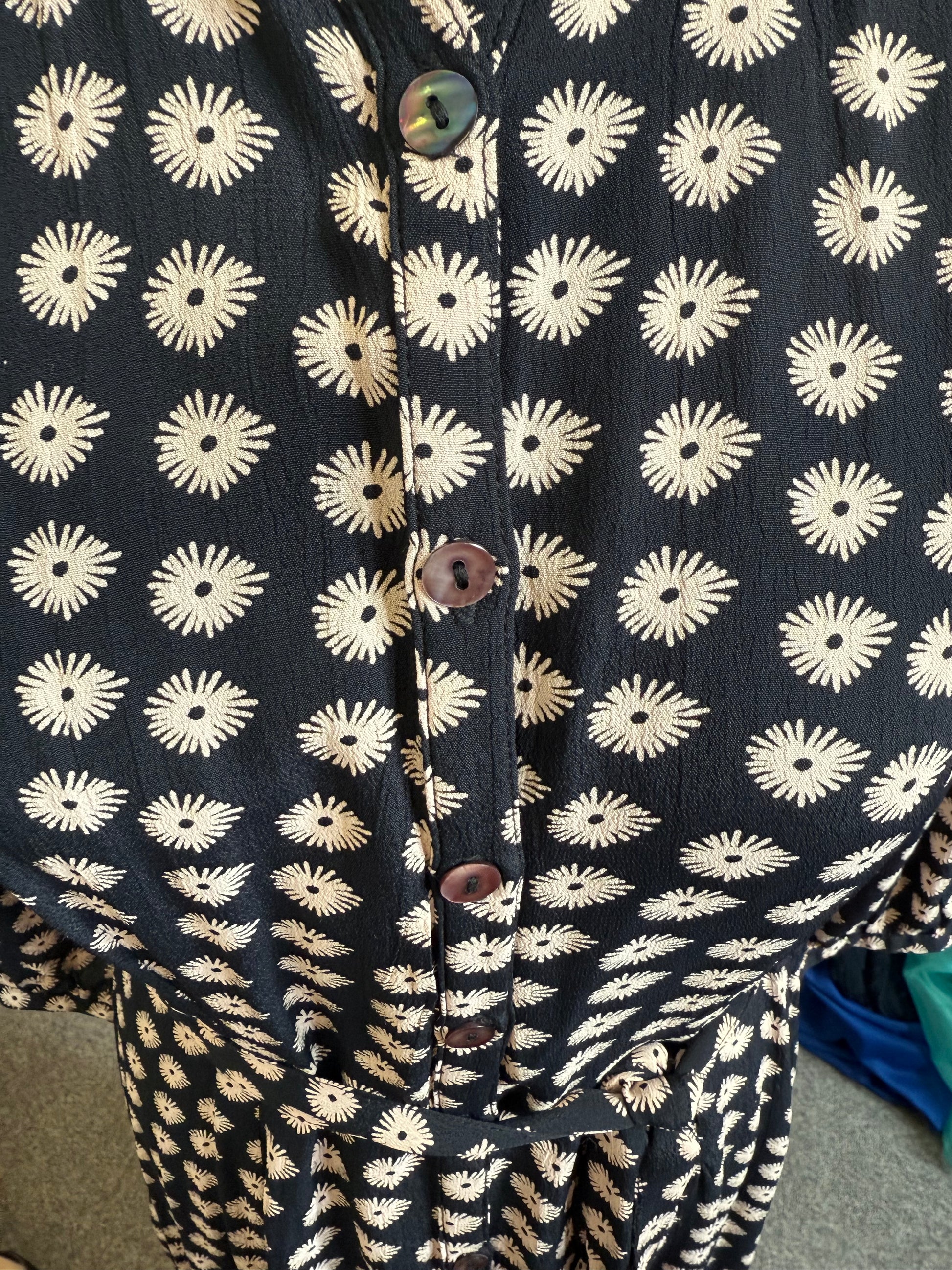 Key 159 abstract floral print buttoned long sleeved belted maxi dress