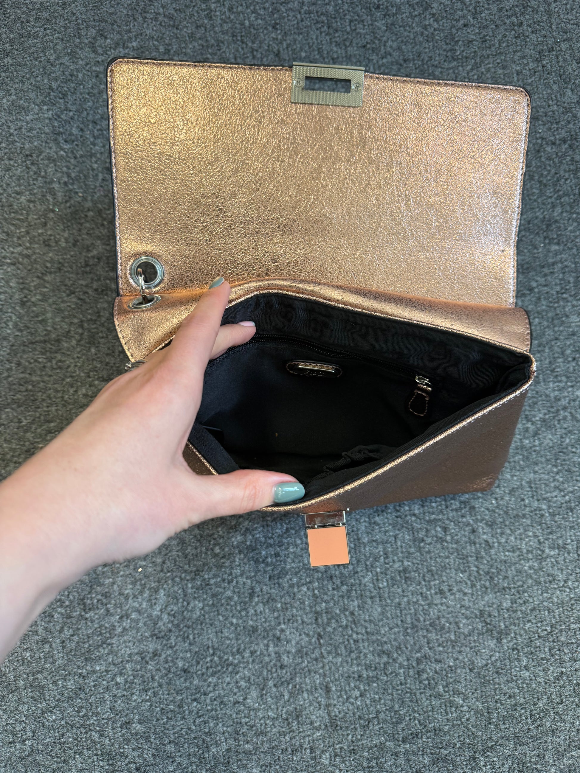Faith rose gold metallic clutch bag