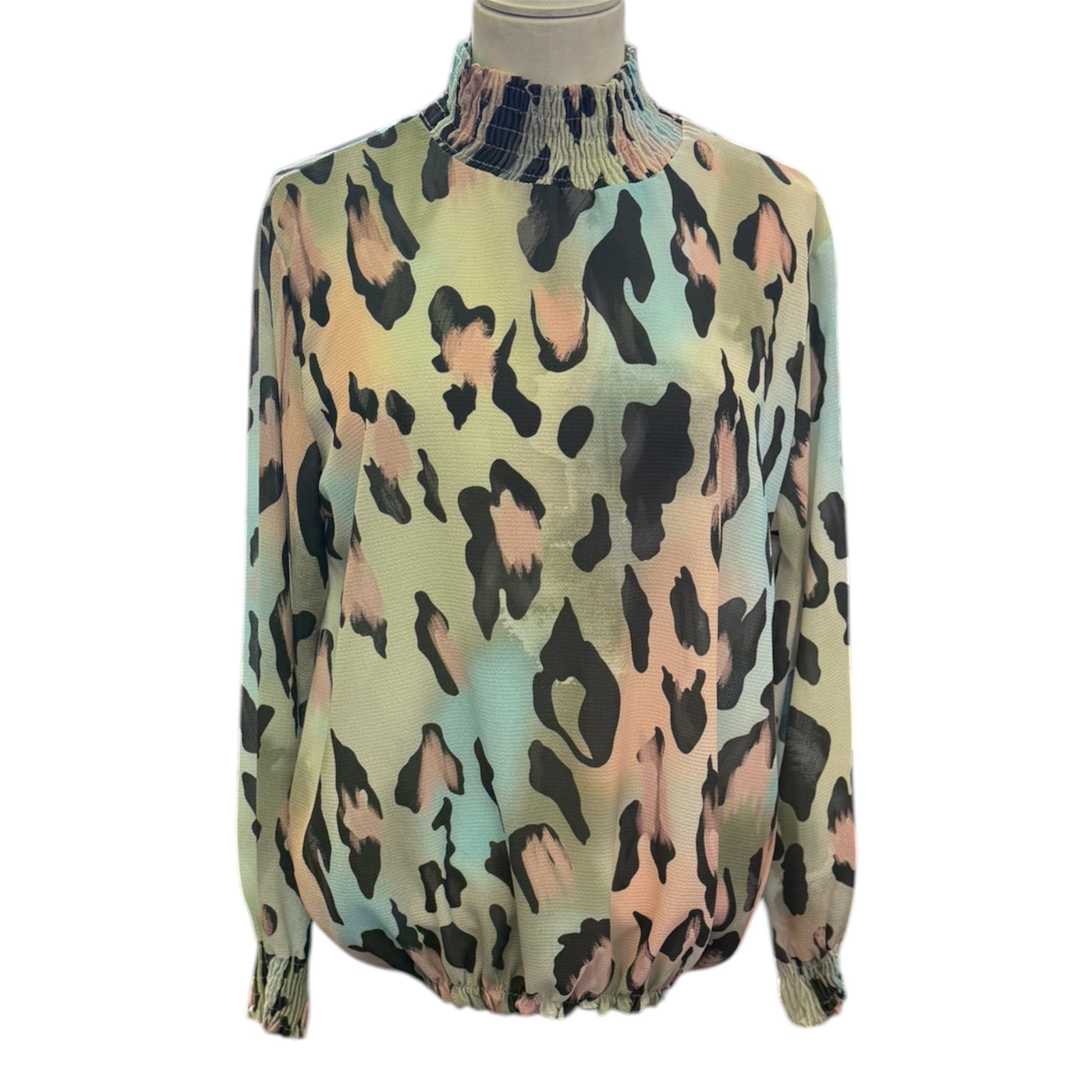 Animal print high neck long sleeved blouse