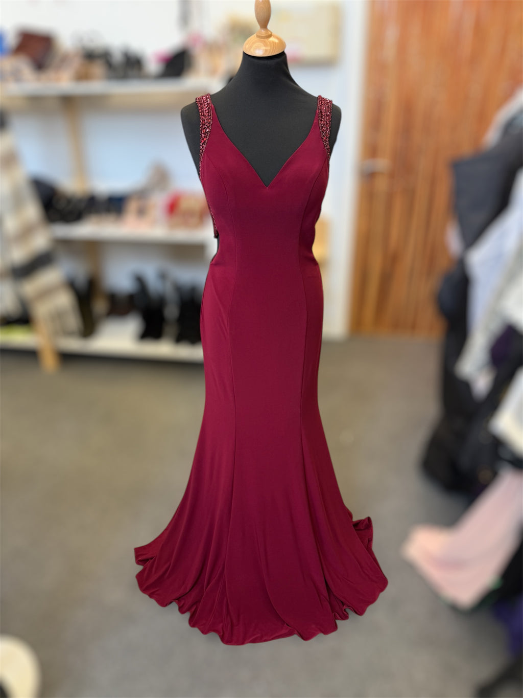 Burgundy low back sequin embellished dress - Size 8/10