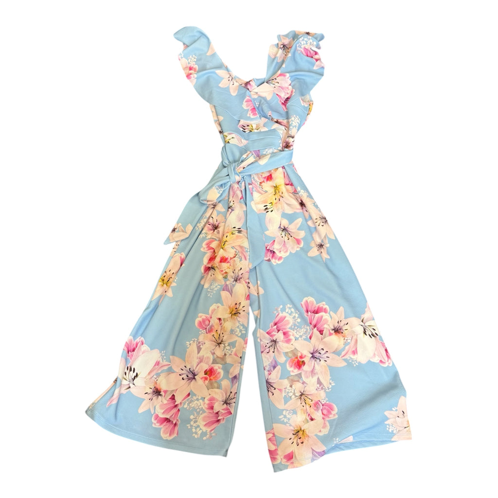 Quiz blue floral belted jumpsuit