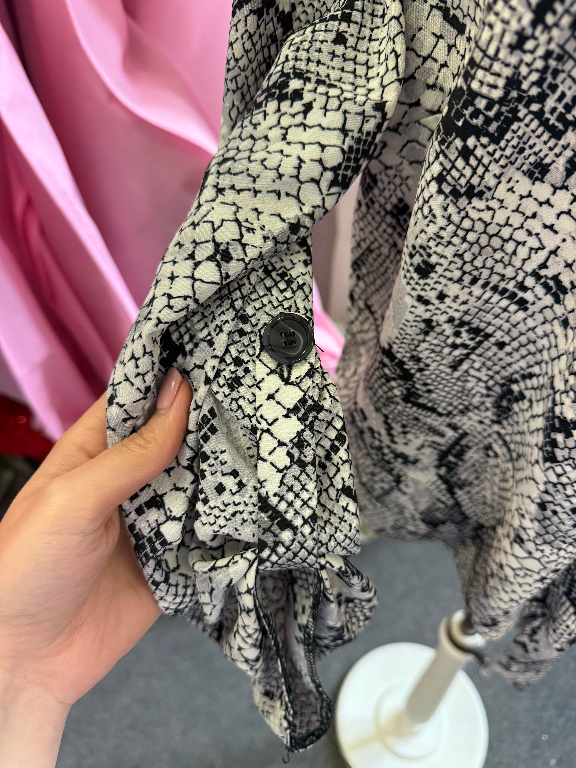 George snakeskin button tie bottom blouse