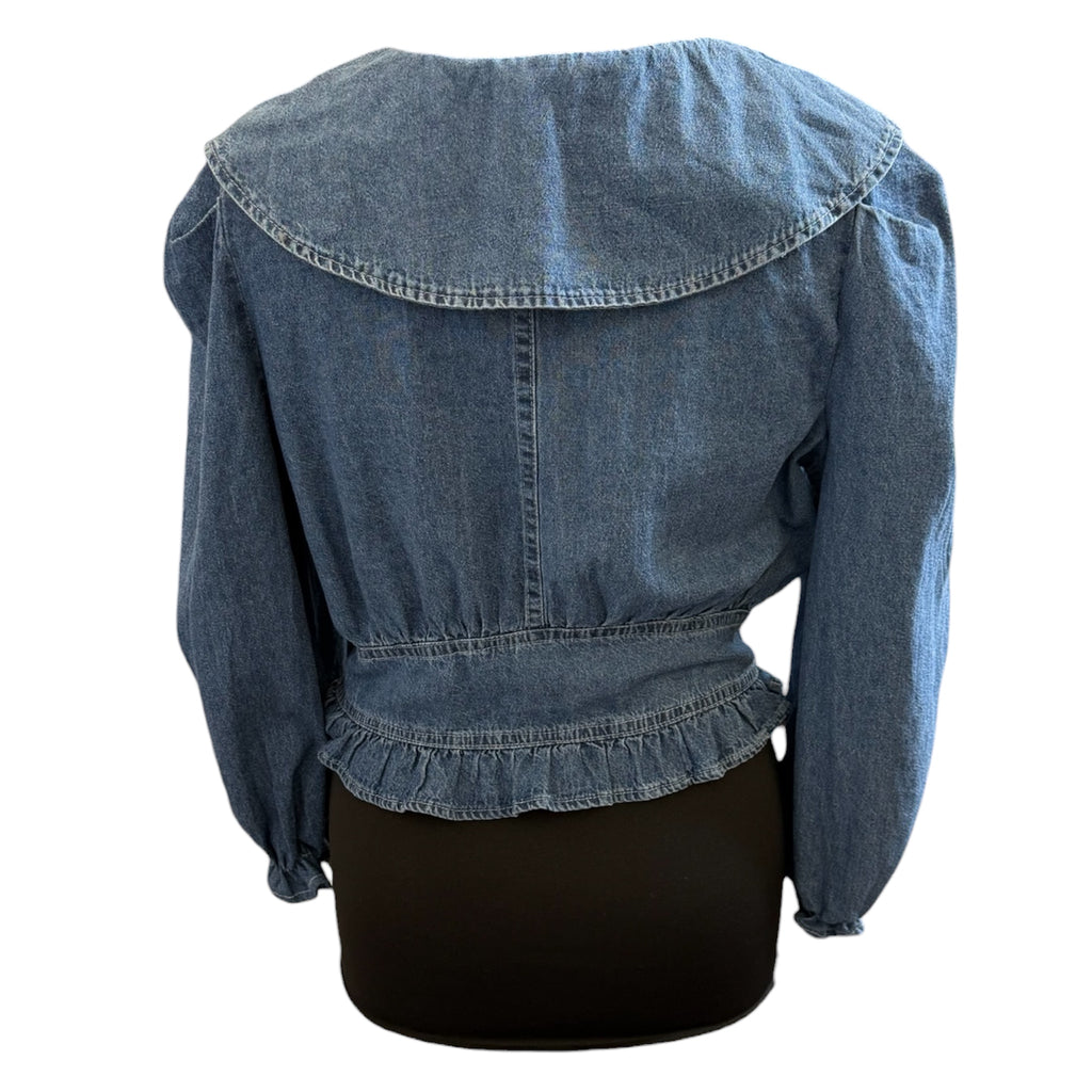 Sugar denim frill long sleeve peplum blouse